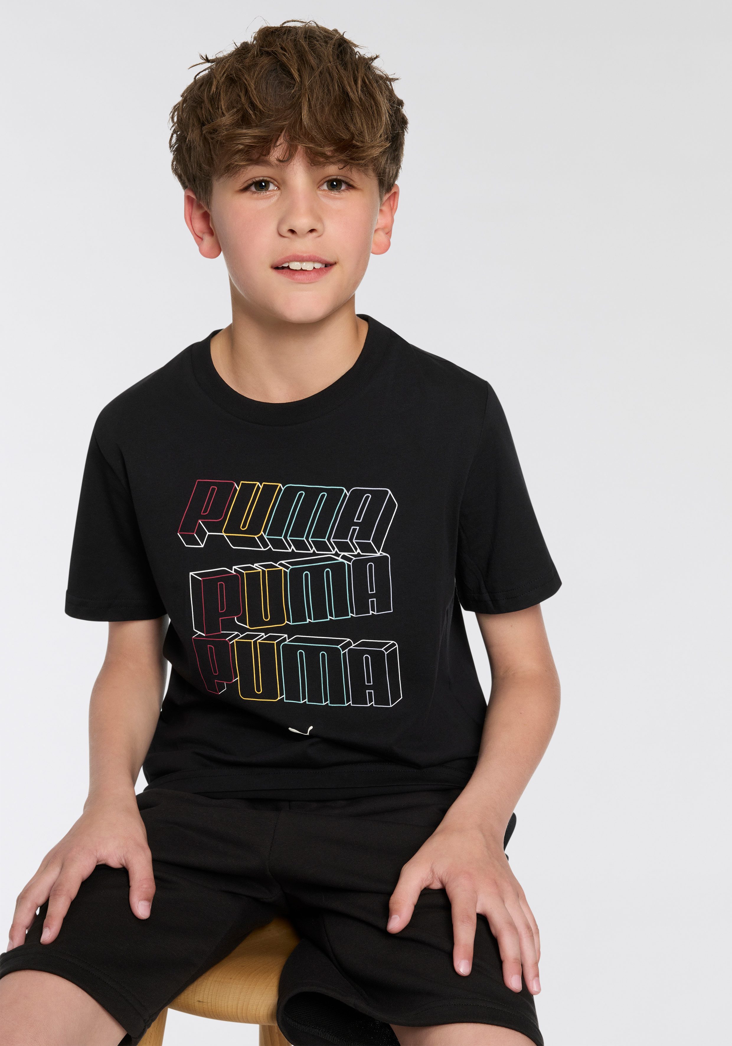 PUMA T-shirt ESS LOGO LAB HOG TEE B jongens t-shirts maat 164 zwart