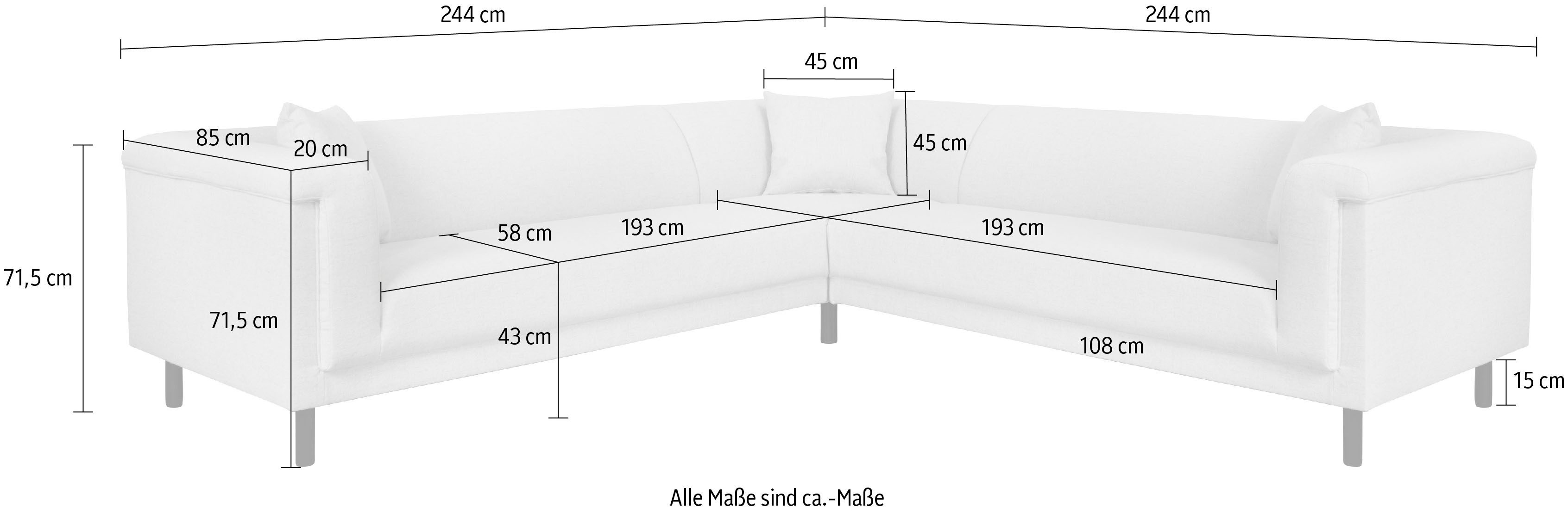 INOSIGN Hoekbank AGNIA L-vorm BxDxH: 244x244x71 cm incl. sierkussen, gelijkbenig, ook in cord