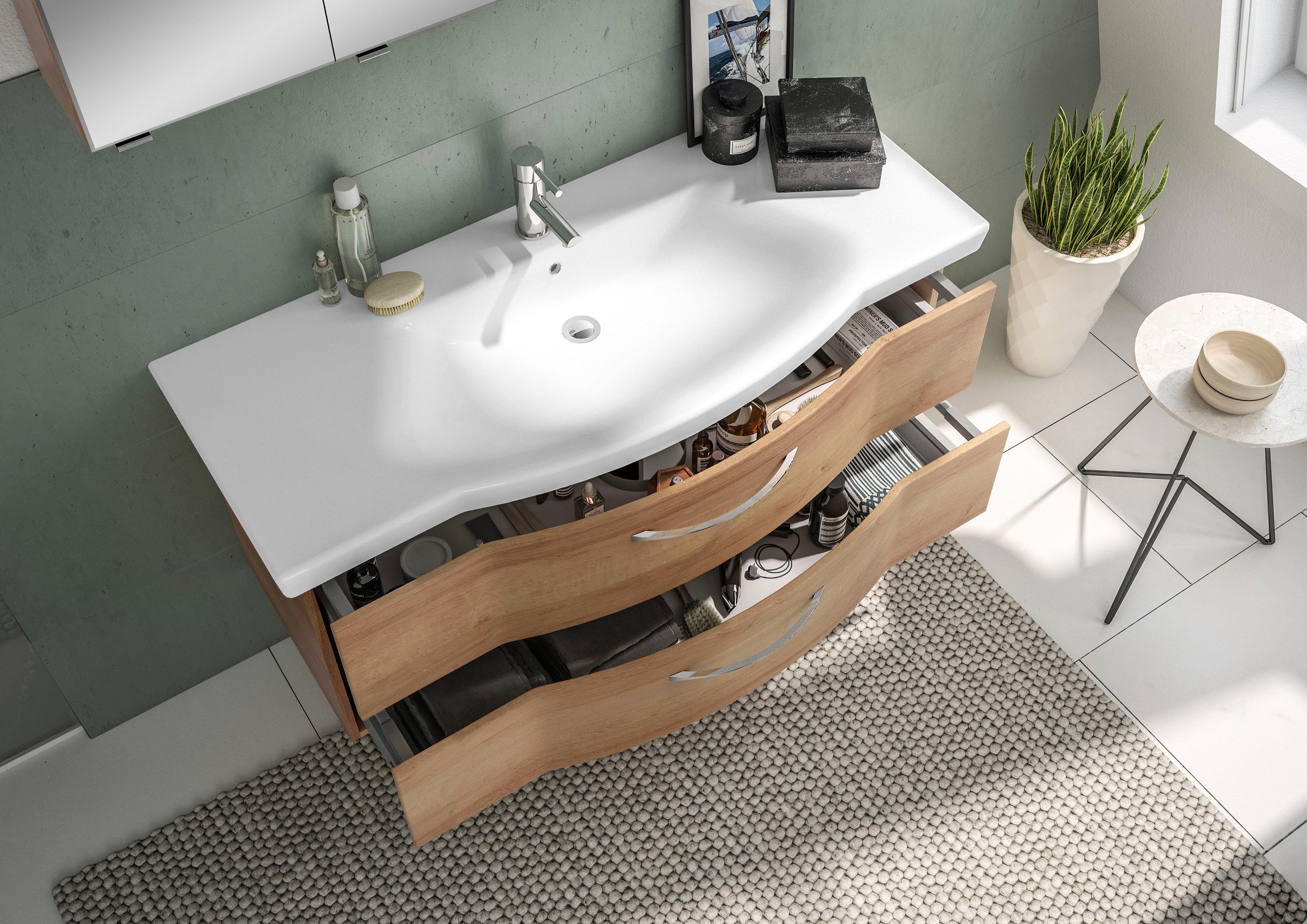 Saphir Badkamerserie 6005 sprint keramiek-wastafelonderkast met onderkast, 122 cm breed Wastafelmeubel inclusief deurdemper, 2 laden, wastafelonderkast set (1 stuk)