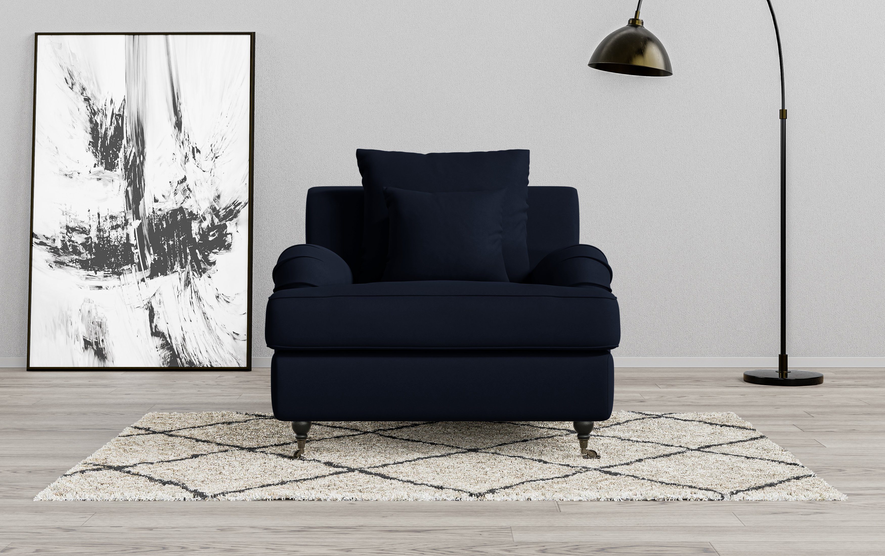 Guido Maria Kretschmer Home&Living Fauteuil NORIN twee soorten poten: voor - wieltjes, aan de achterkant - houten poten fauteuils blauw