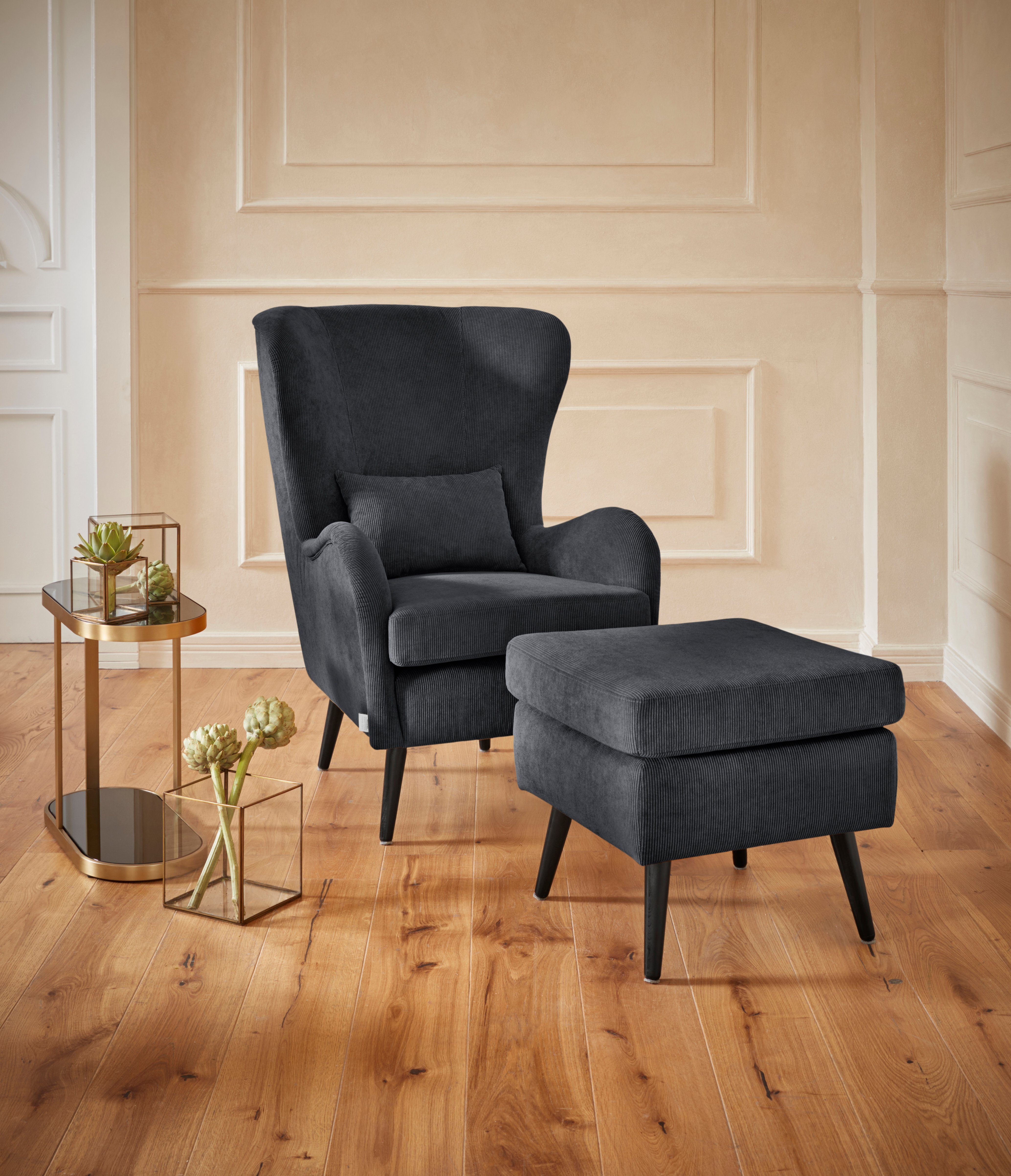 Guido Maria Kretschmer Home&Living Fauteuil Sallito, TV-stoel, oorfauteuil met Hocker, in veel stofkwaliteiten, ook in fluweelcord