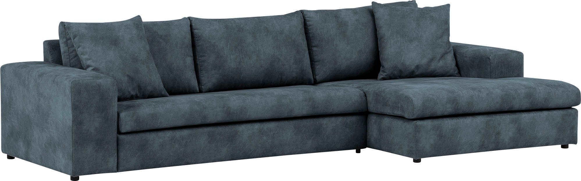 andas Hoekbank SLEETLAND XXL van fluweel of in vintage leer-look, L-model,