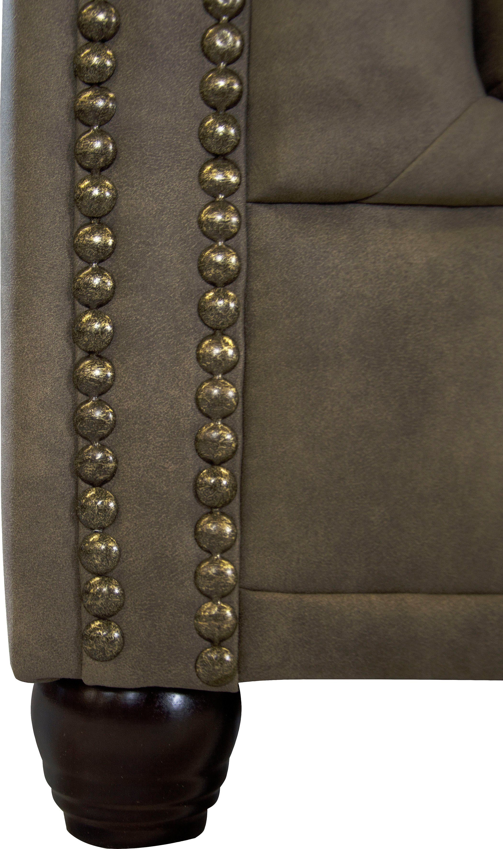 Home affaire Chesterfield-bank Rysum L-vorm Chesterfield-look met afsluitende ottomane
