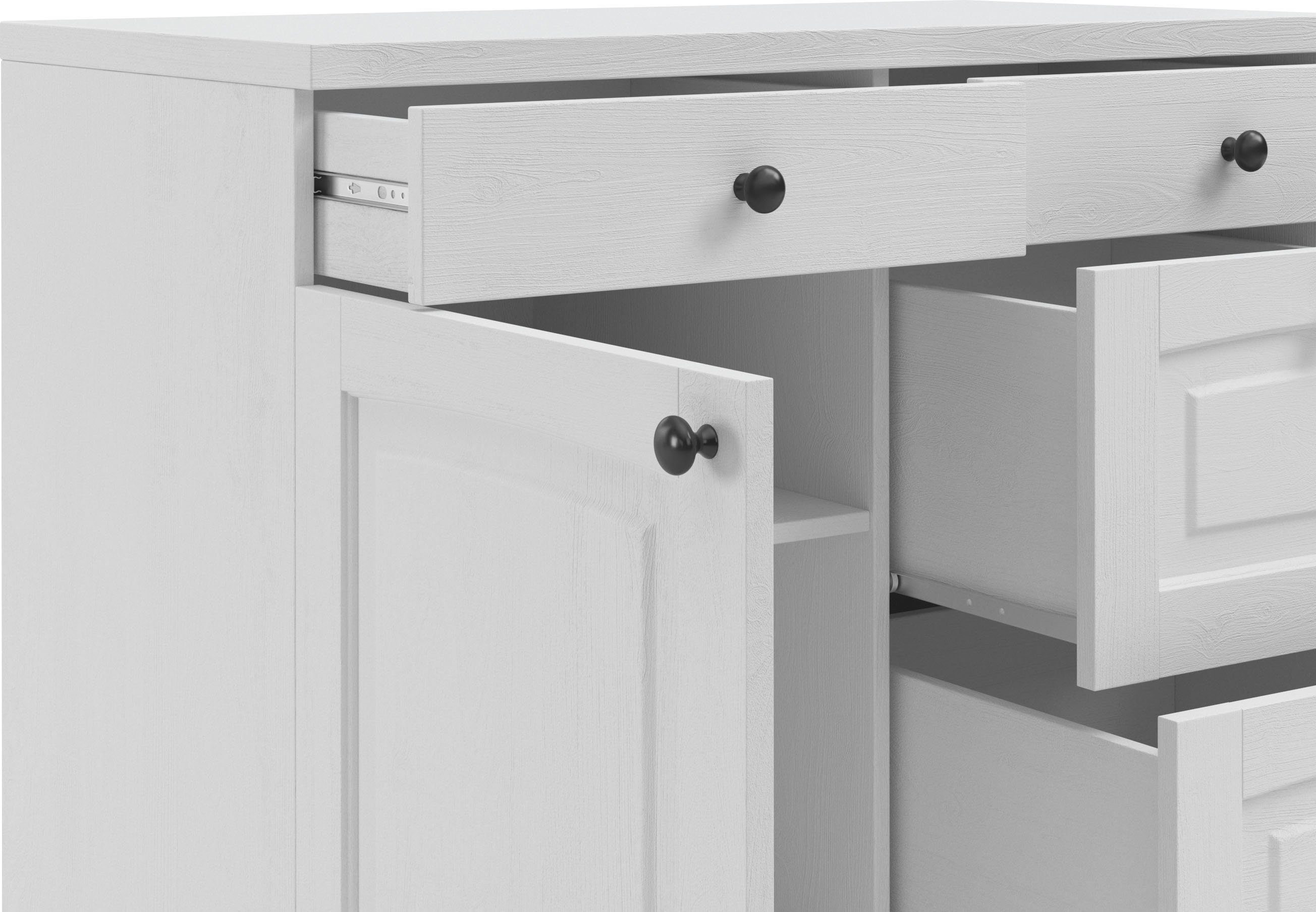 Kochstation Onderkast KS-Osby Massief grenen, breedte 100 cm, 1 deur, 4 laden (1 stuk)