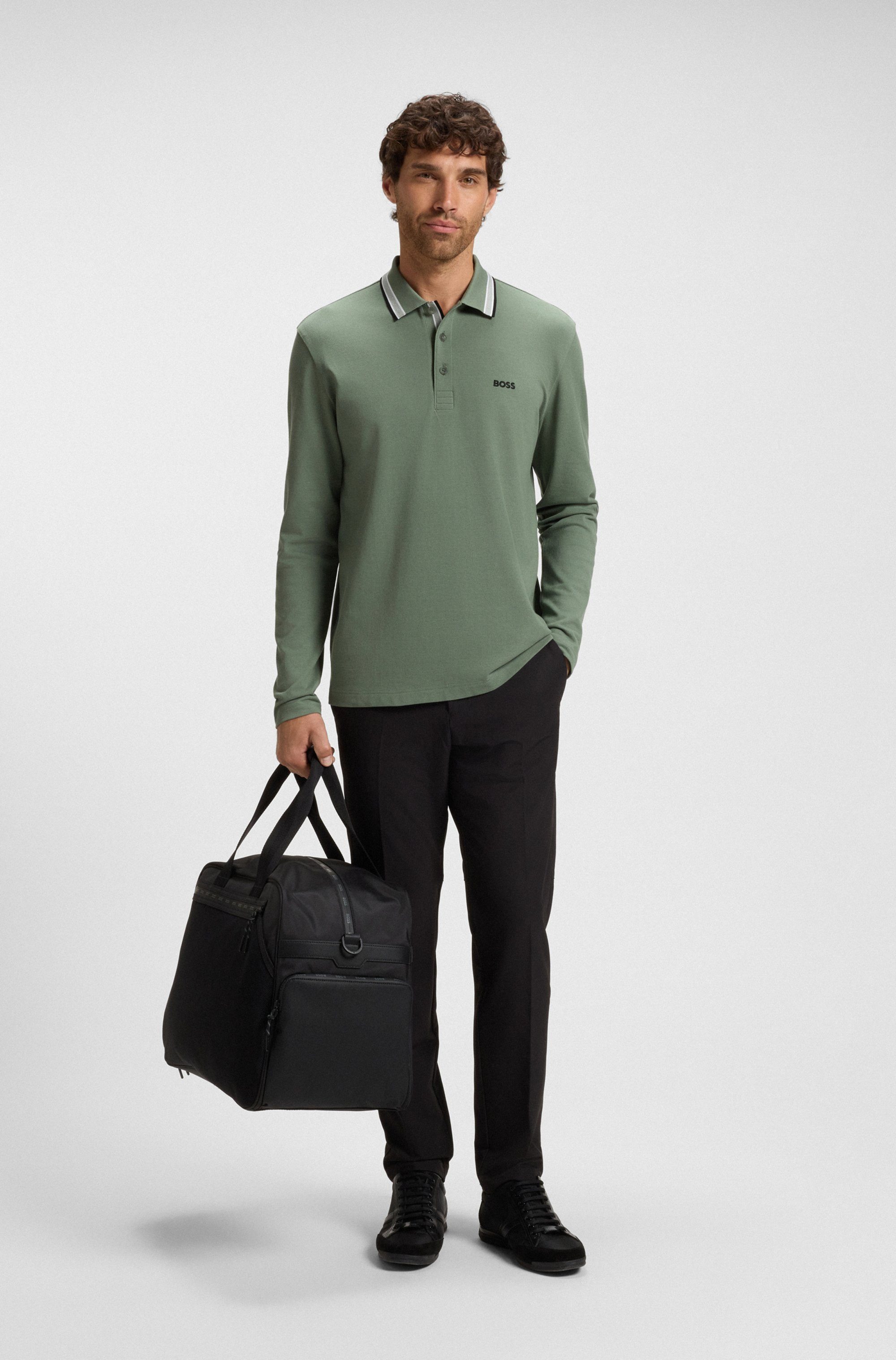 BOSS GREEN Poloshirt met lange mouwen Plisy met strepen op de kraag