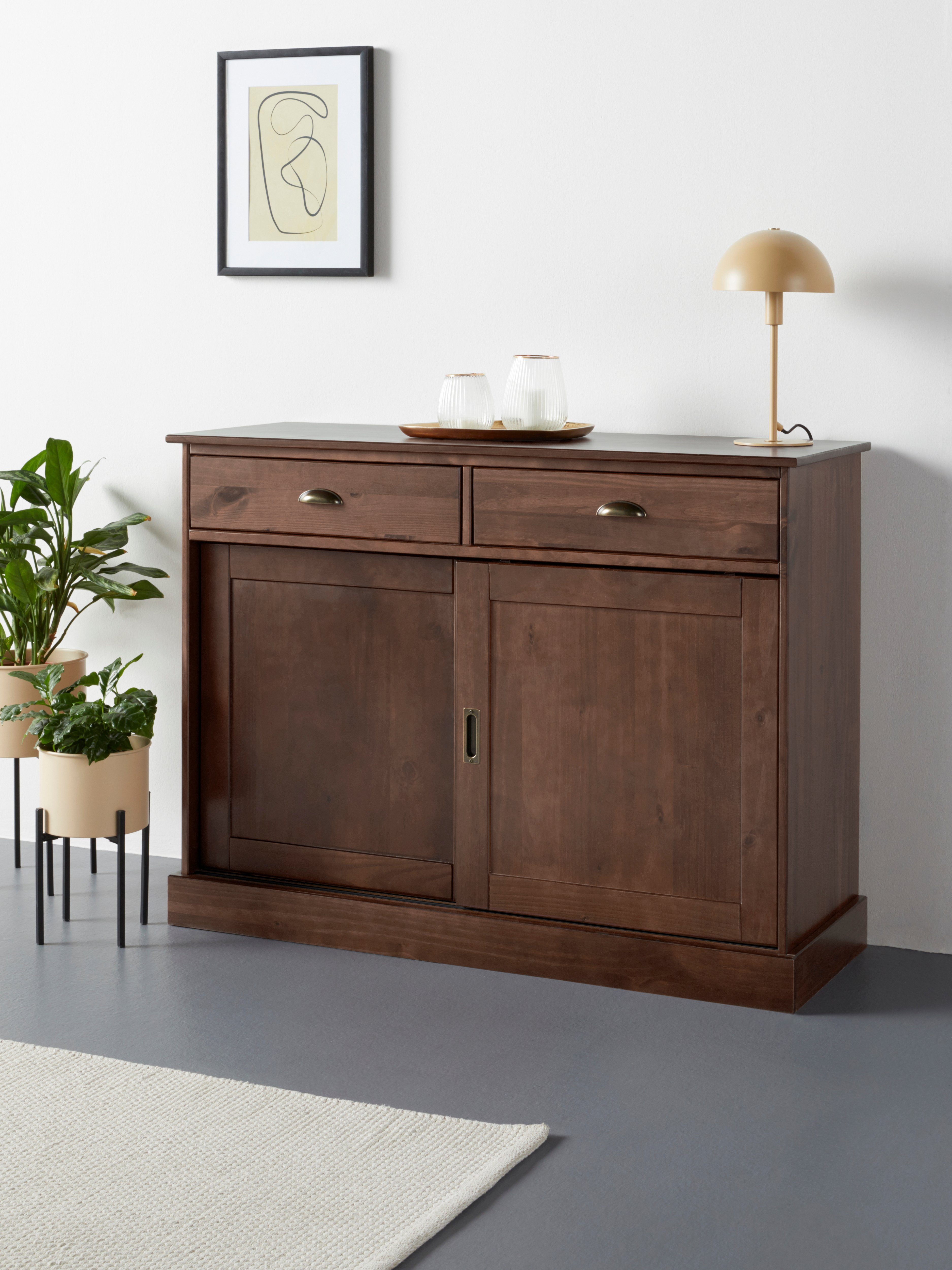 Home affaire Dressoir Schröder Commode, 2 schuifdeuren, 2 lades, van massief dennenhout