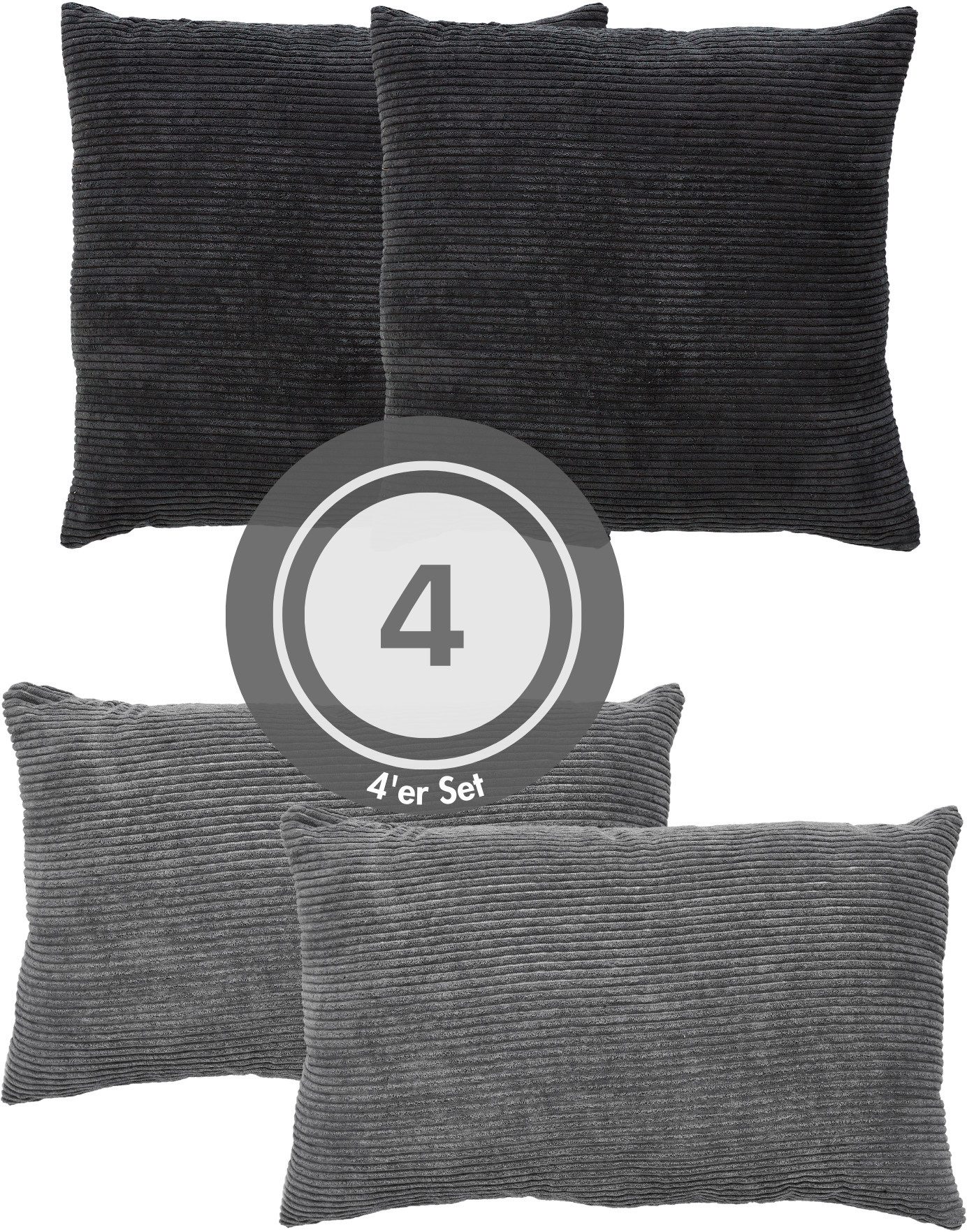 Andiamo Sierkussen Cord kussen Emy, 4-delig set, kussenhoes met vulling Bankkussen, hoekig, 40x40 & 30x50 cm, ook afzonderlijk verkrijgbaar (4 stuks)