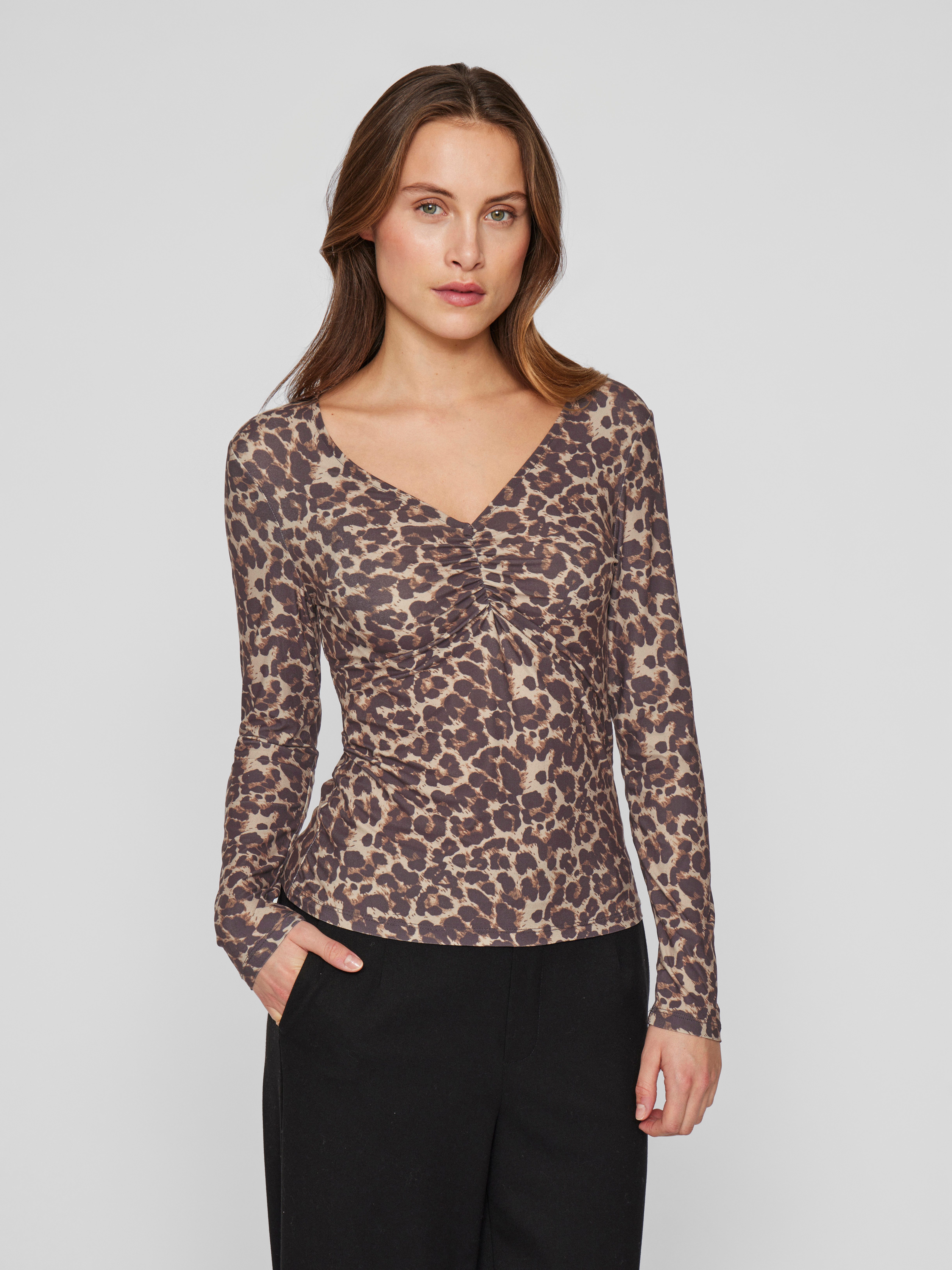 Vila Shirt met V-hals VILEOA V-NECK L/S TOP - NOOS