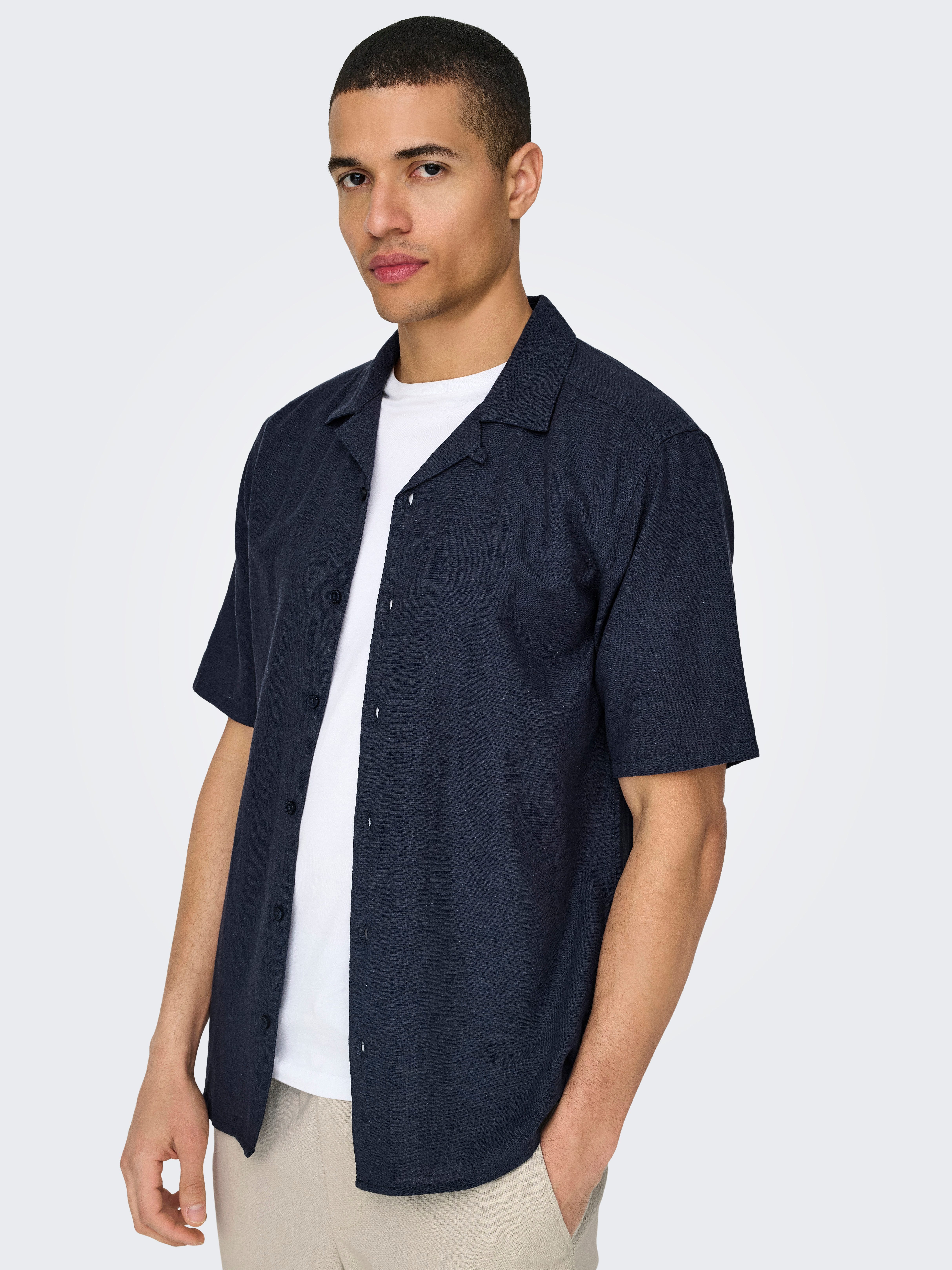 ONLY & SONS Overhemd met korte mouwen ONSCAIDEN SS SOLID RESORT LINEN NOOS