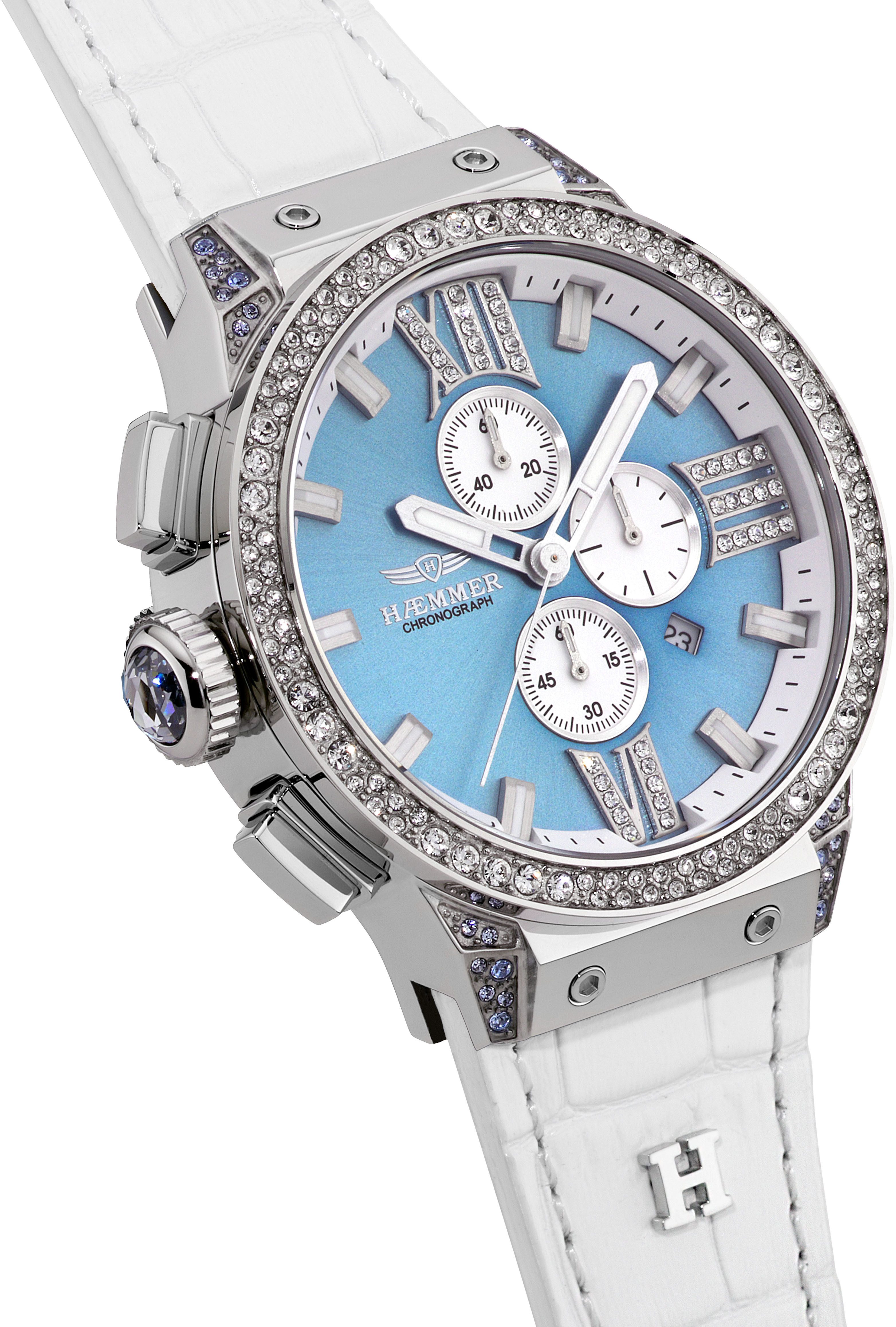 HAEMMER GERMANY Chronograaf EMINENT Quartzhorloge, dameshorloge, datum, stopwatchfunctie, saffierglas, leren band