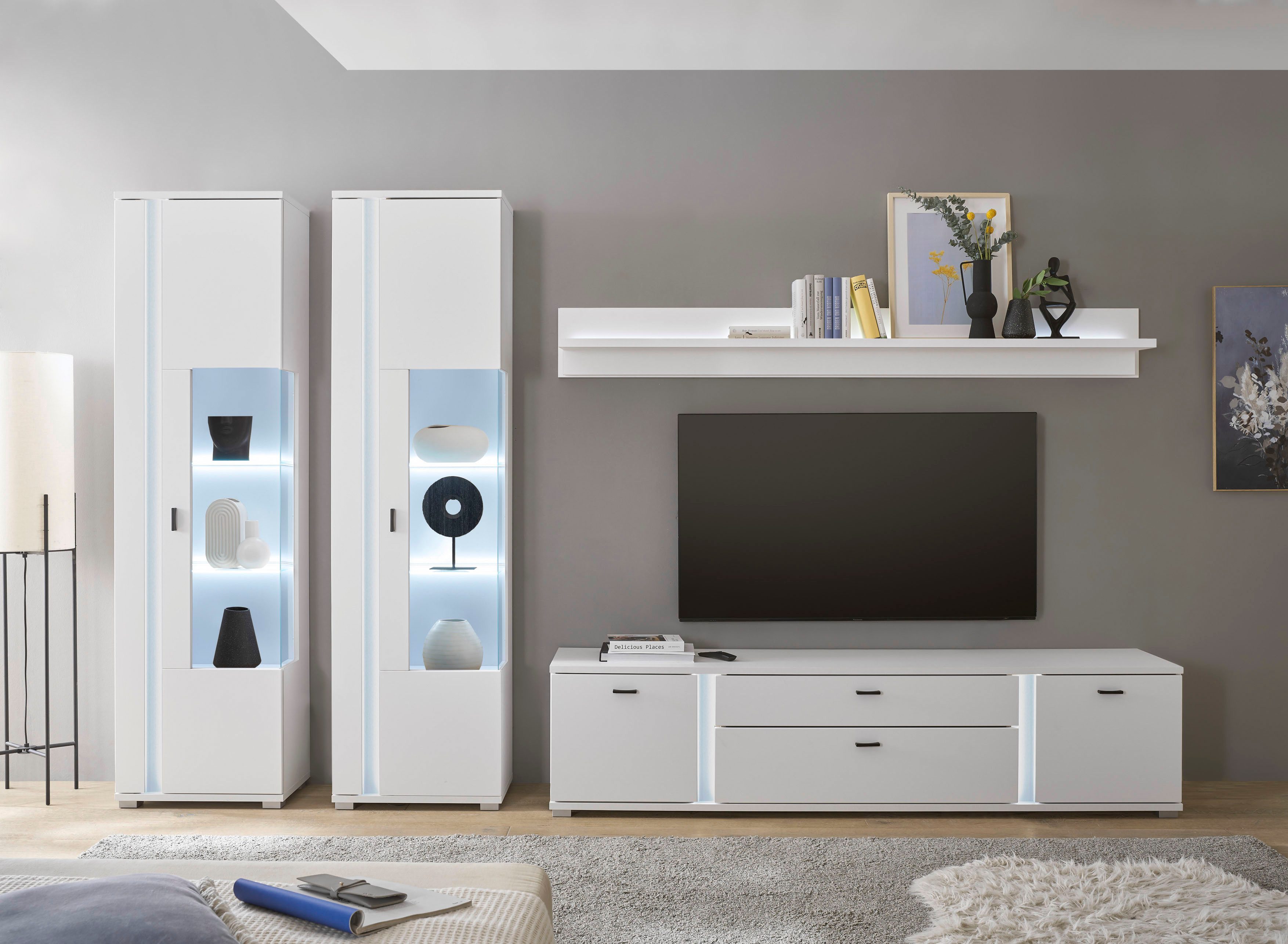 INOSIGN Wandmeubel Long Island in moderne trendkleur, inclusief verticale verlichting, breedte 330 cm (set, 4-delig)