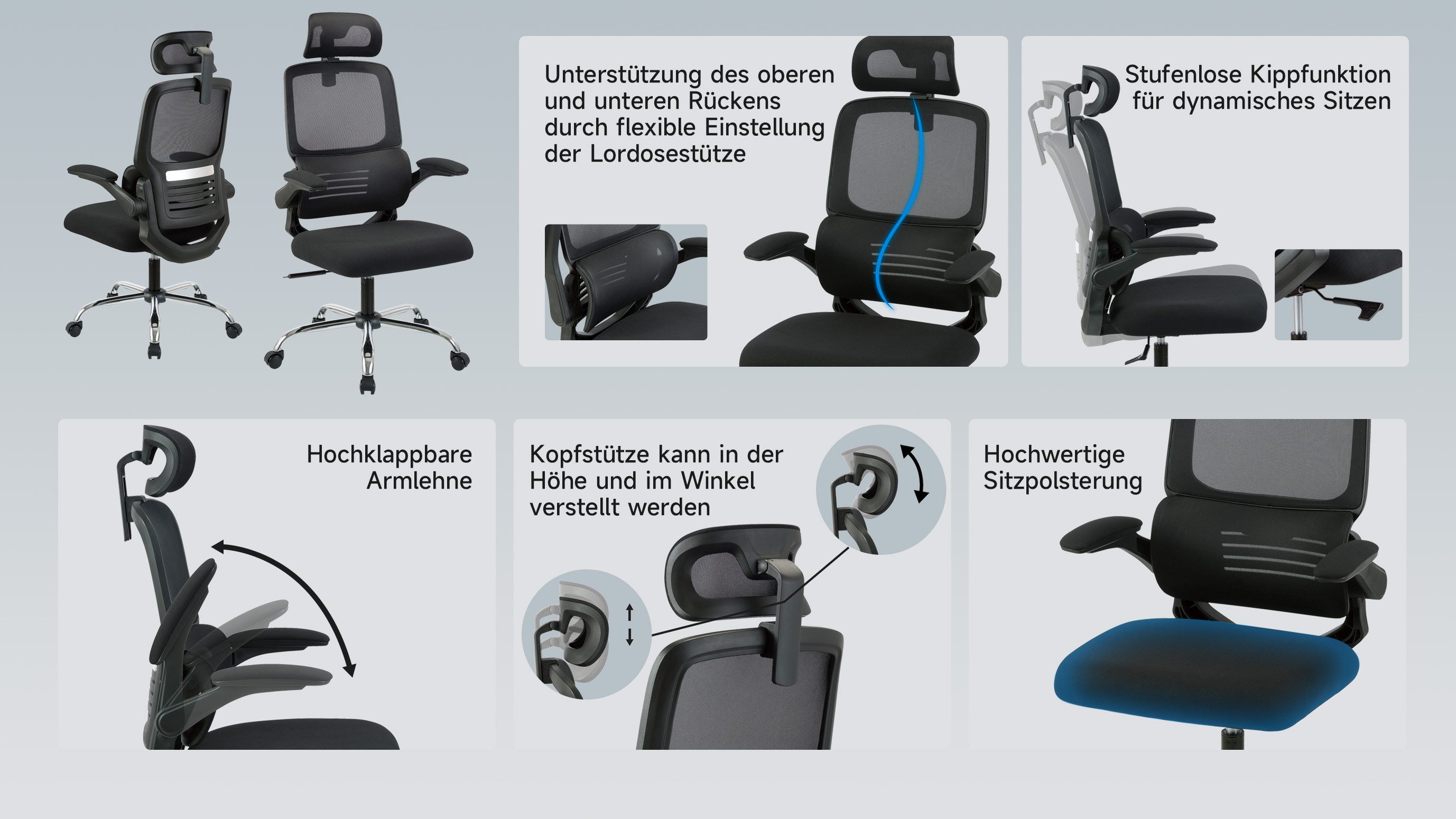 Places of Style Bureaustoel FABION met lendensteun, verstelbare hoofdsteun, klapbare armleuningen