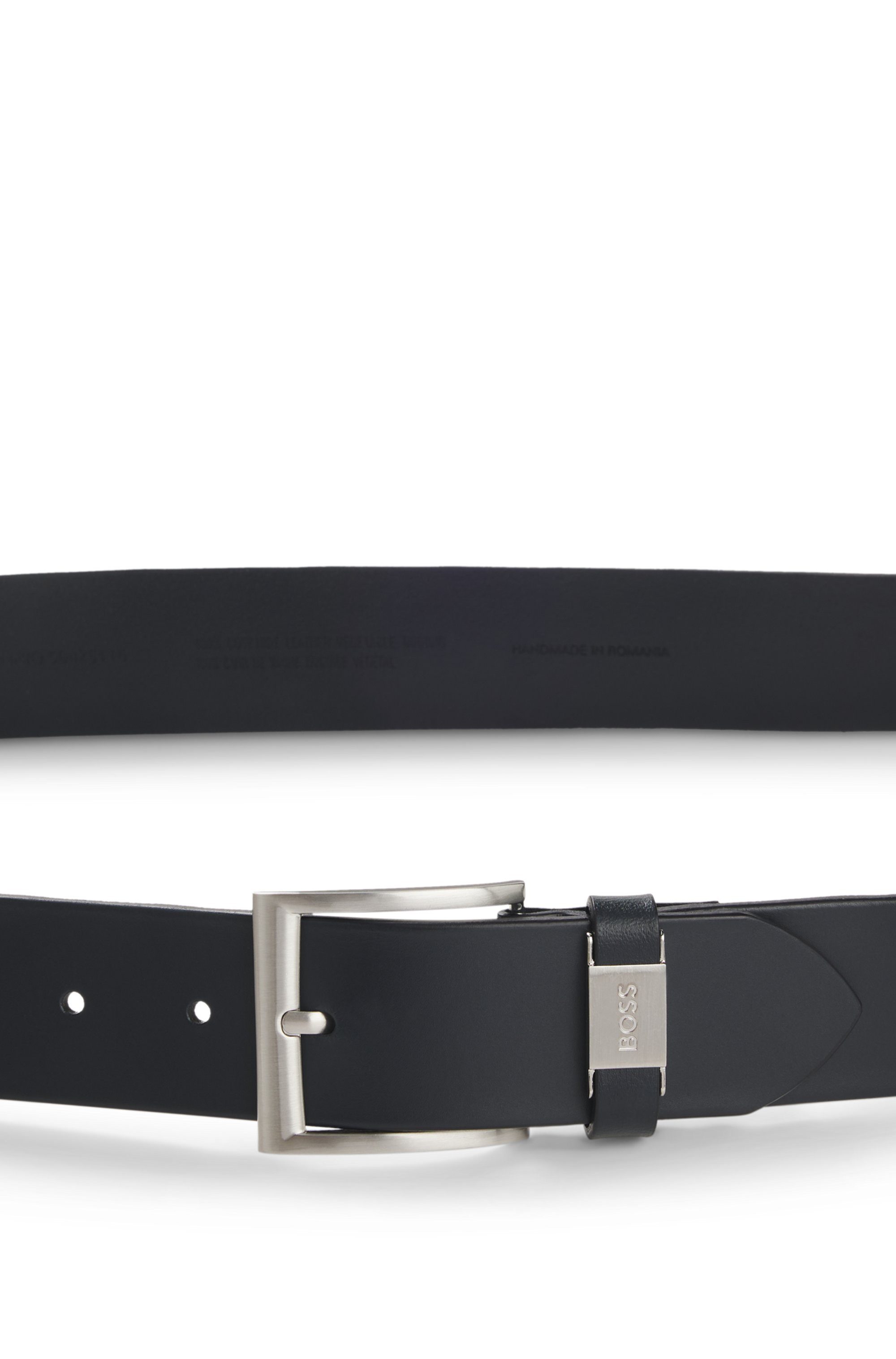 Boss Leren riem Connio zilverkleurige sluiting & logo-tekst op de lus