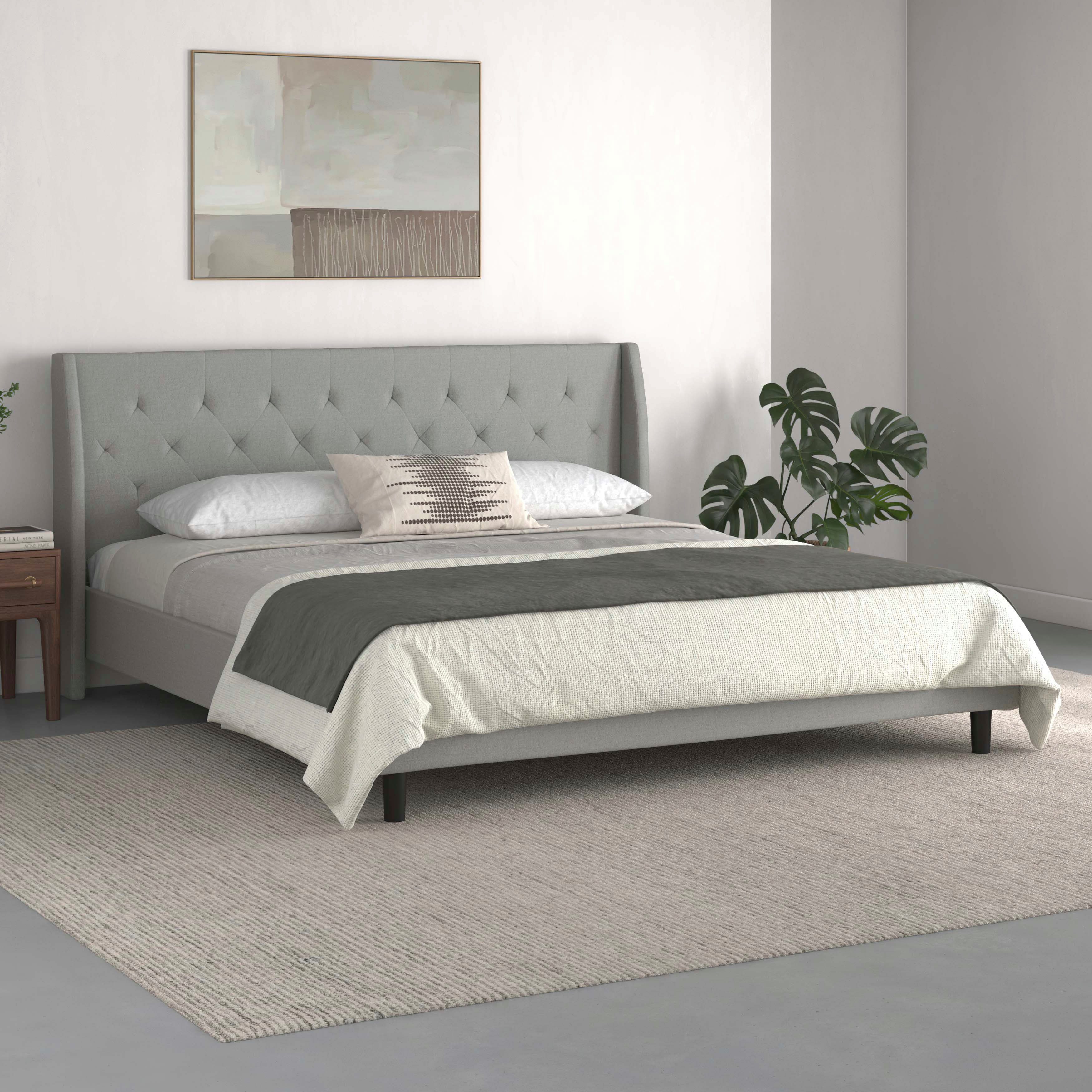 Home affaire Gestoffeerd bed Kempton met ruitencapitonnage, zacht verdikt, ligoppervlak 140x200 of 180x200 cm (1-delig) bedden grijs