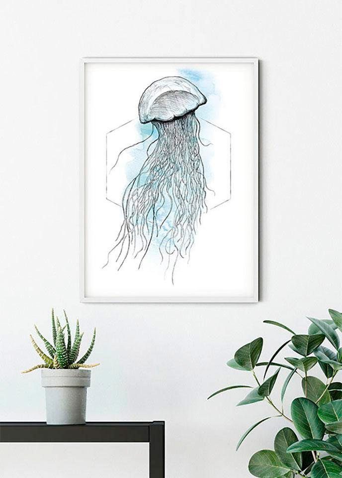 Komar Wanddecoratie Jellyfish Watercolor Wanddecoratie - zonder lijst (1 stuk)