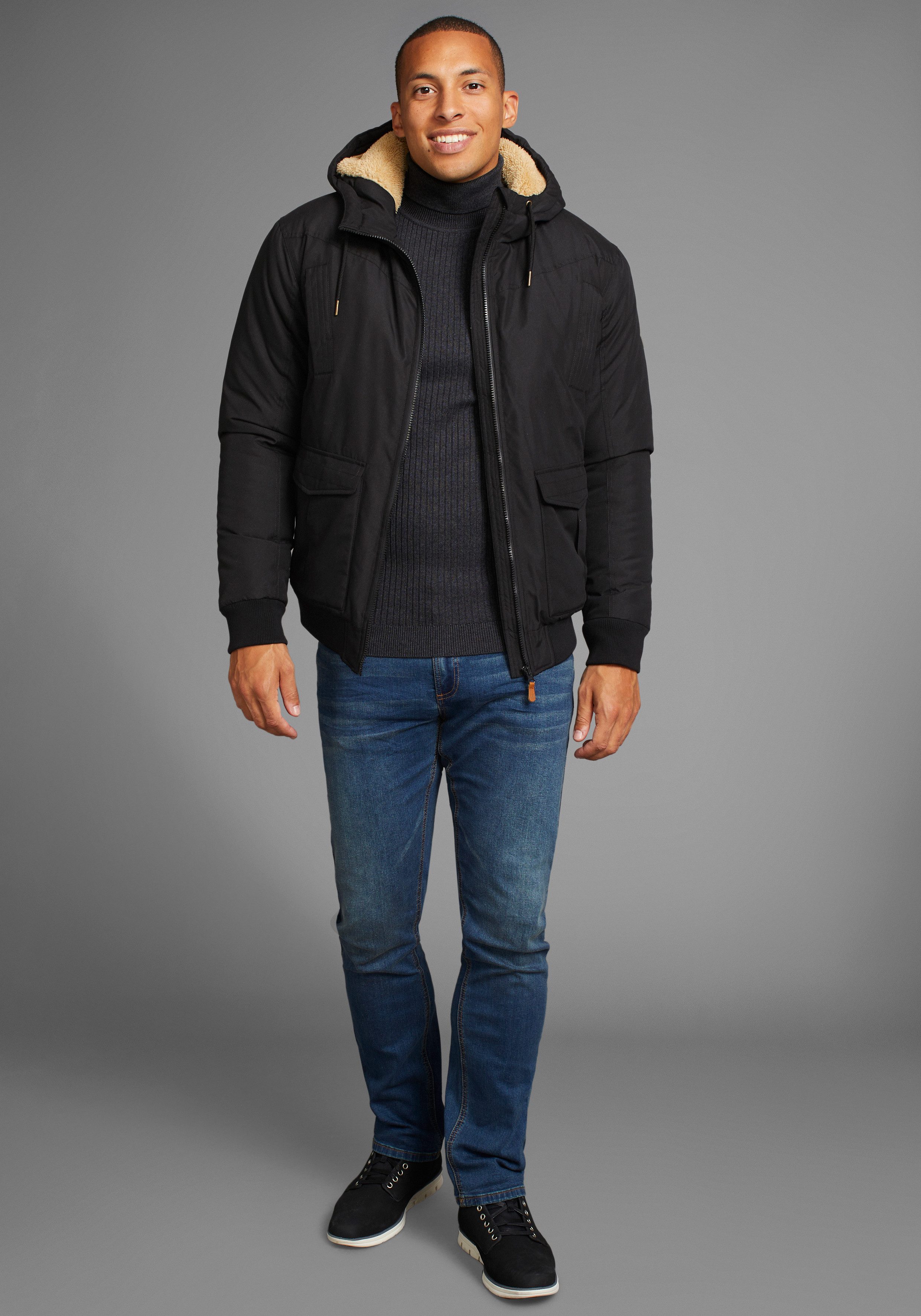 Bruno Banani Winterjack van katoen en polyester hoge kraag