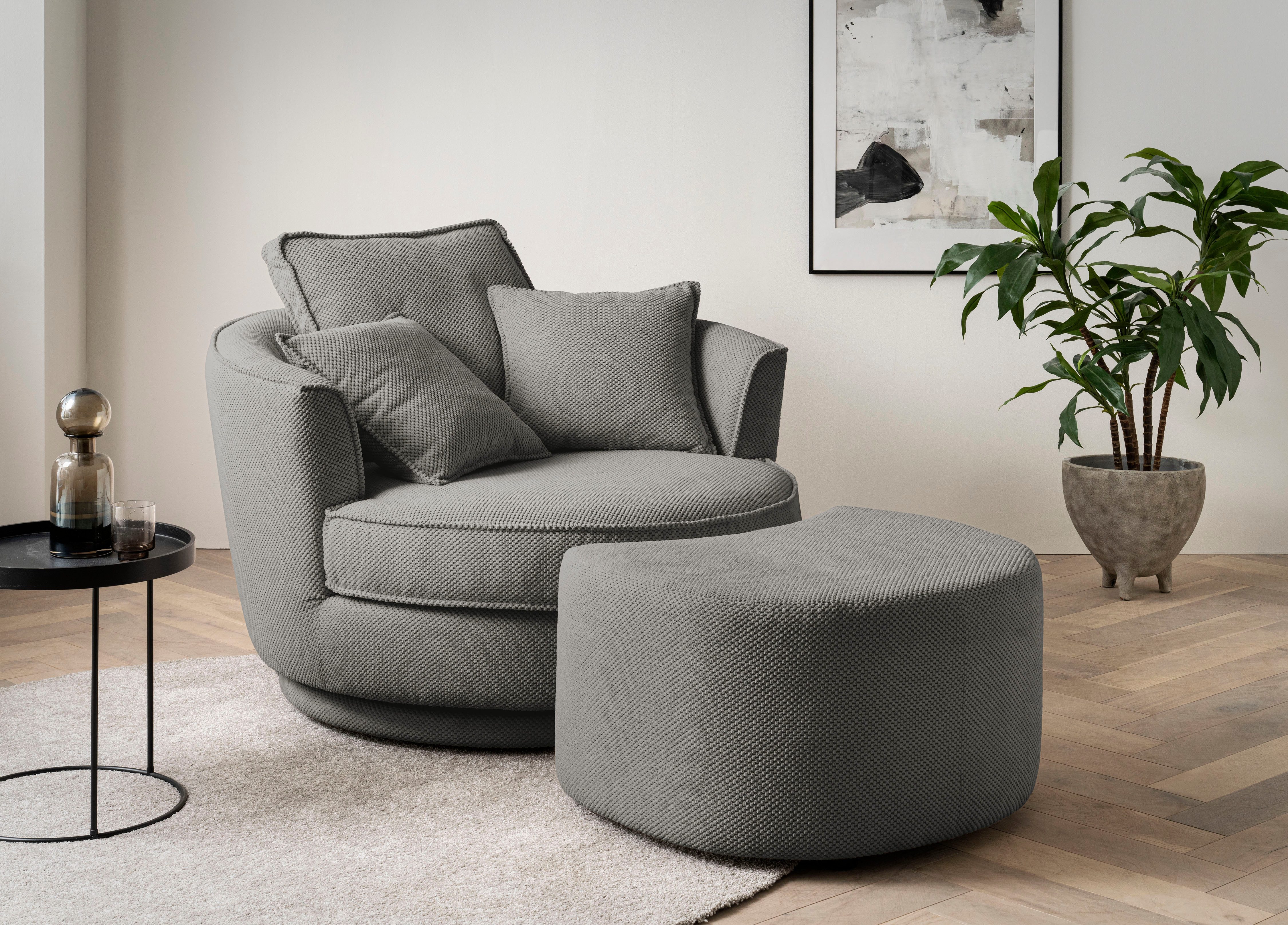 Leonique Draaibare fauteuil MAISIE, Love Seat XXL leesfauteuil, grote fauteuil met poef(2 stuks) fauteuils grijs