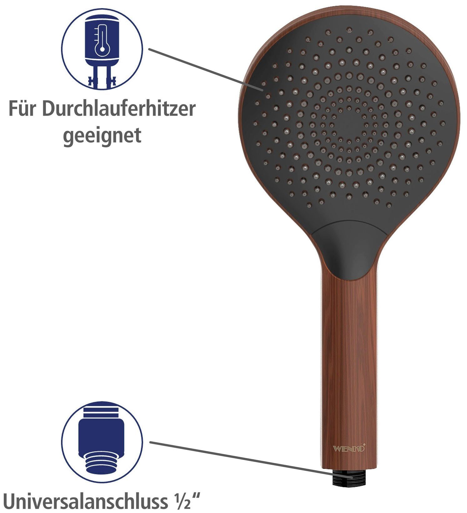 WENKO Handsproeier Watersaving Hout, Ø 12 cm (1-delig)