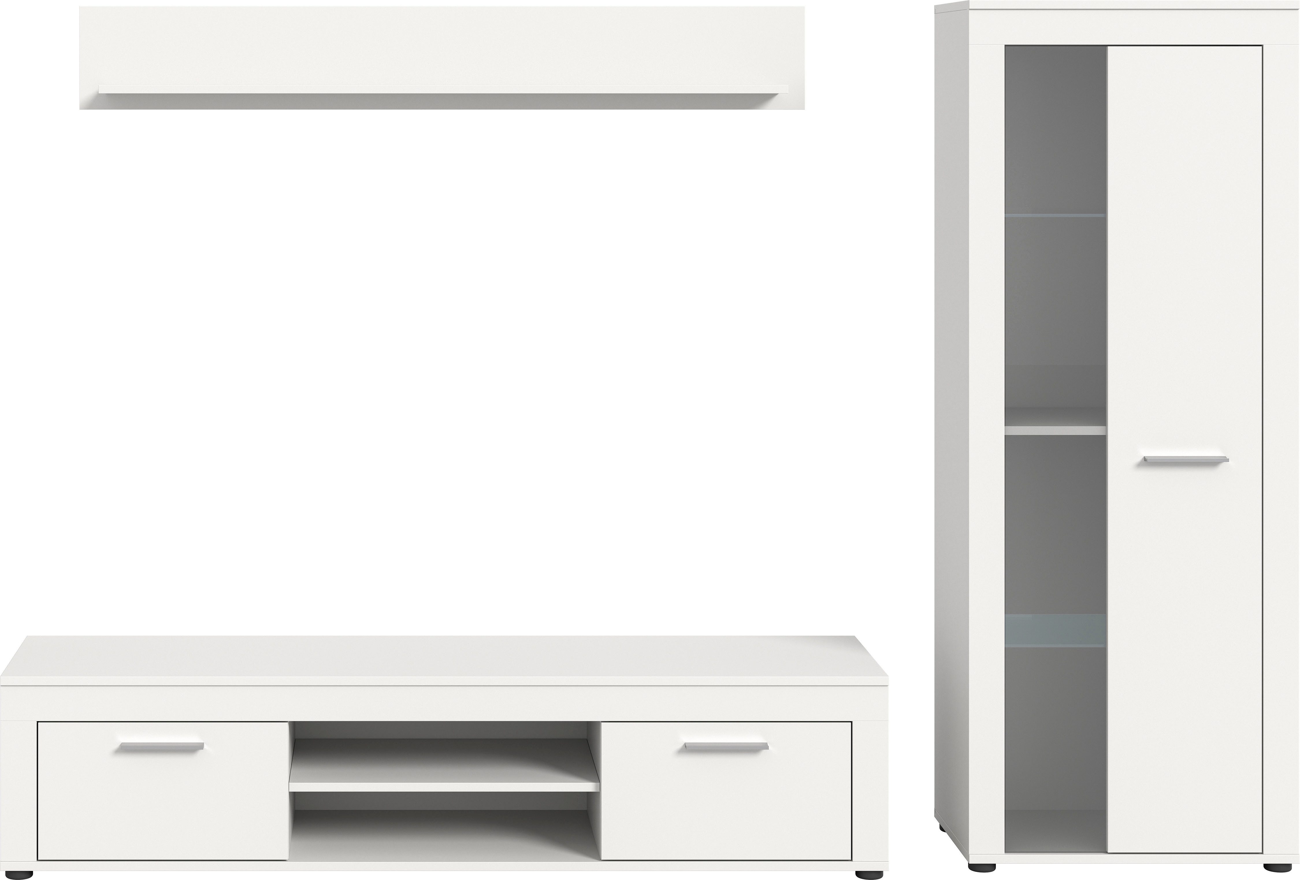 INOSIGN Wandmeubel Aosta, Breedte 235cm, bestaand uit Lowboard, Wandplank, Vitrine Woonwand, combinatie, opbouwwand, meubelset, kastwand, meubelcombi (3-delig)