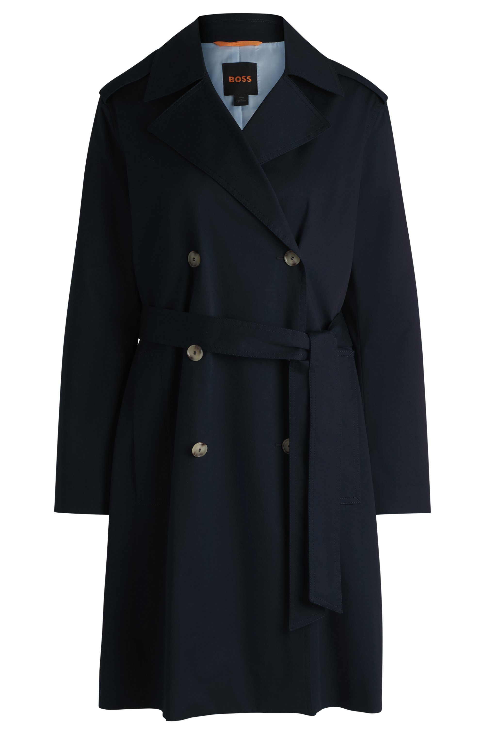 Boss Orange Korte jas met schouderriemen en tailleband klassieke trenchcoat