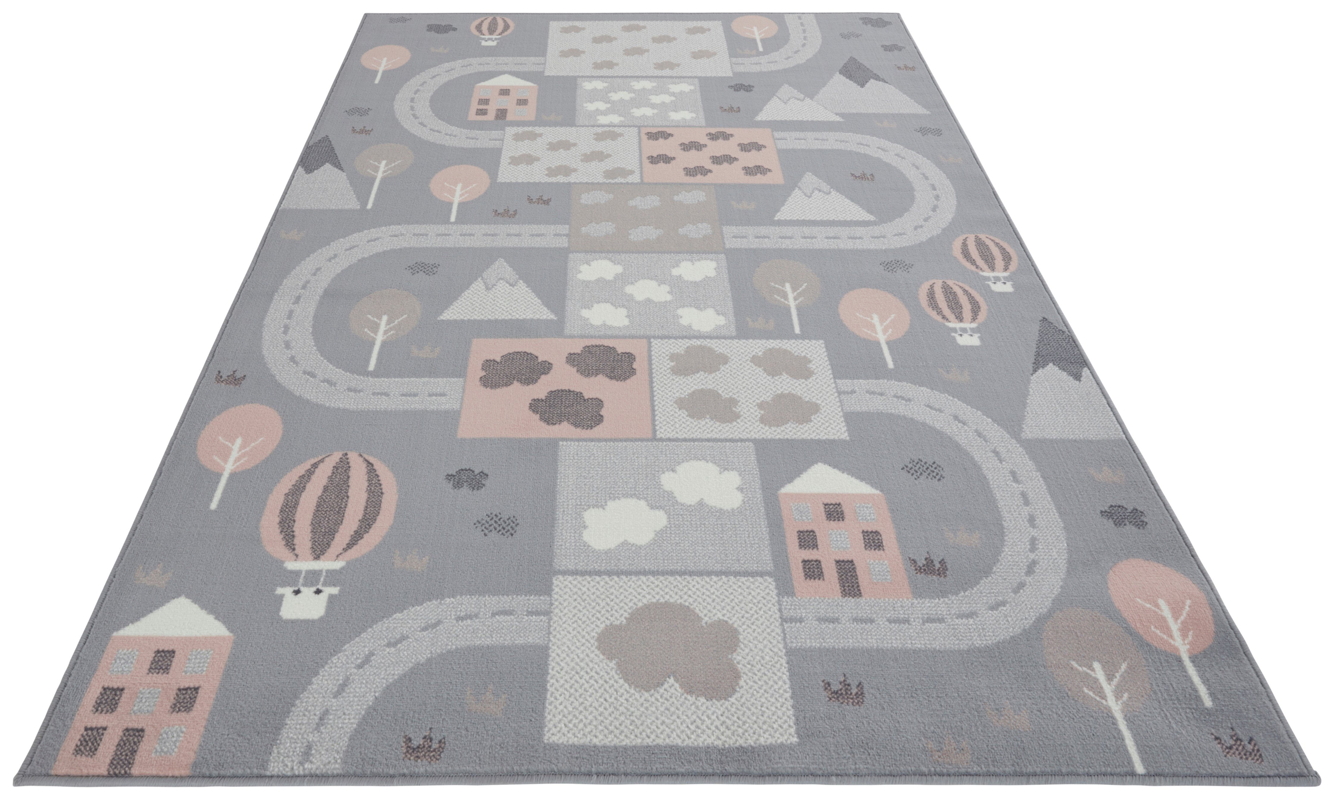 Speelkleed - Mountain Track grijs/roze 120x170 cm