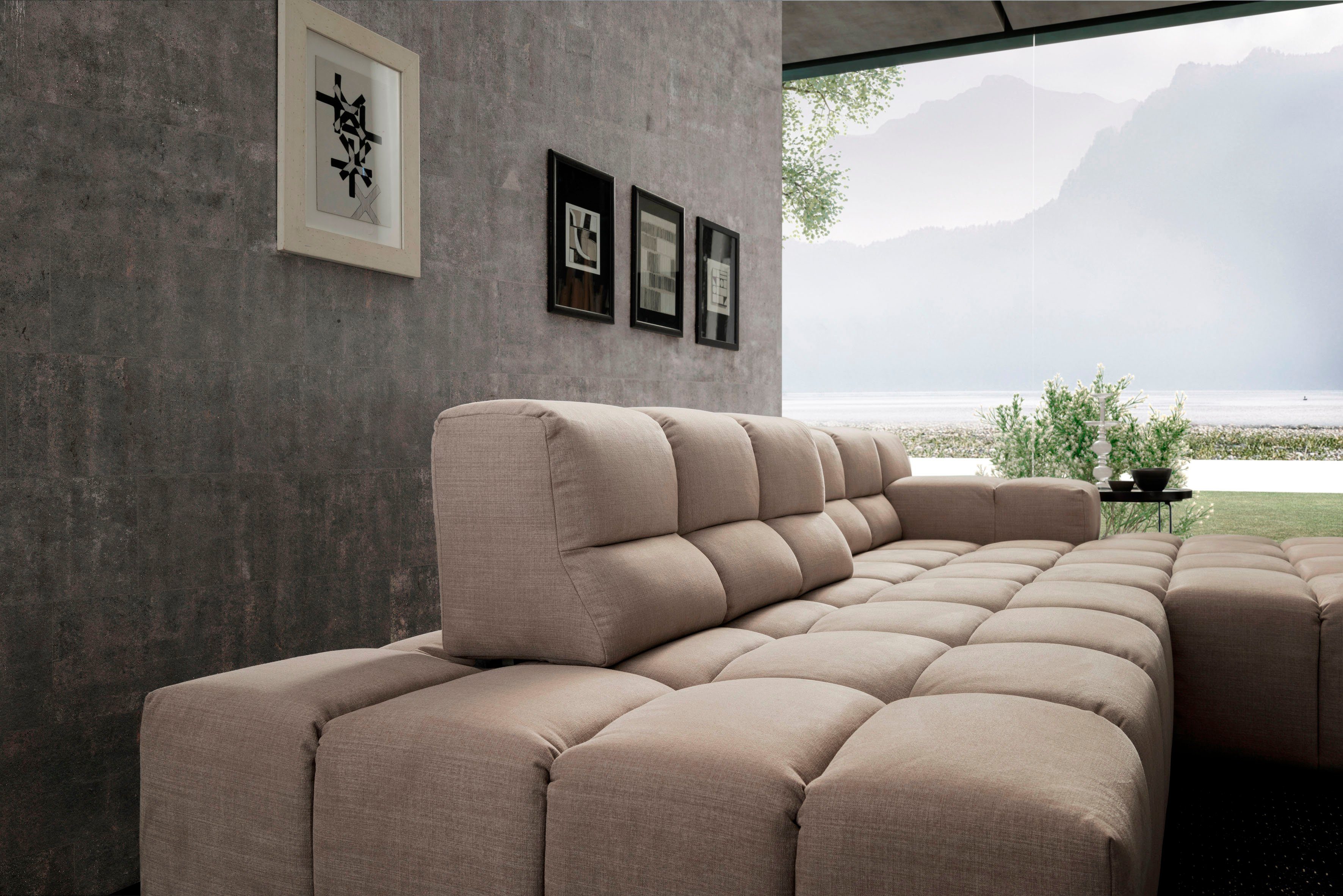 designwerk Hoekbank Temple, designsofa ontmoet hoog zitcomfort, L-vorm Recamiere links of rechts, met verstelling zitdiepte