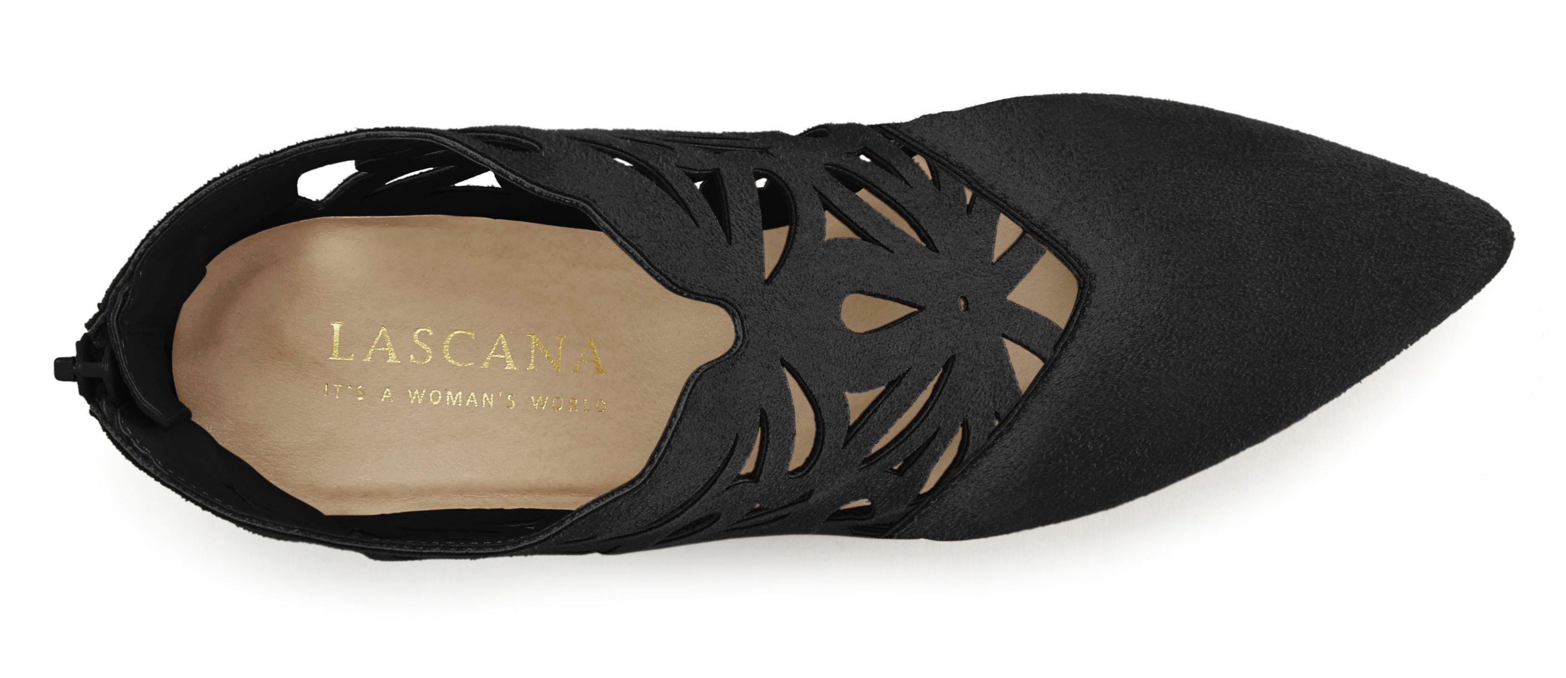 Lascana Highheel-laarsjes met vrouwelijke punt en blokhak, ankle boot, laars