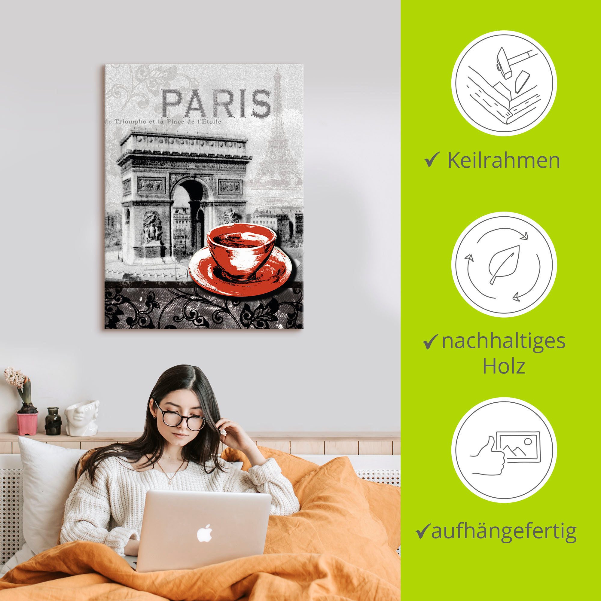 Artland Artprint Parijs - Café au lait als artprint van aluminium, artprint voor buiten, artprint op linnen, poster, muursticker