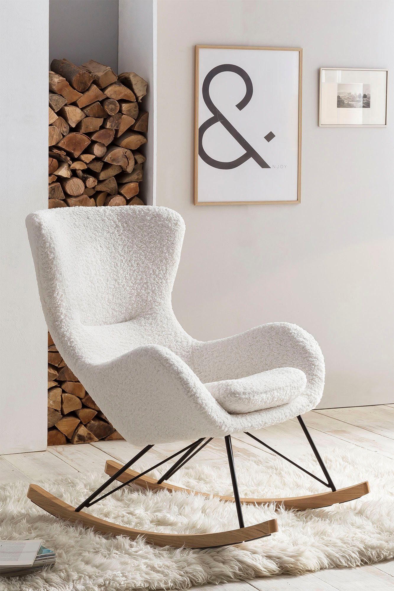 SalesFever Schommelstoel met bekleding in imitatiebont look fauteuils wit