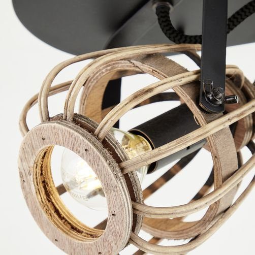 Brilliant Leuchten Plafondspot Nikka 4-vlamig, 20 cm hoogte, 72 cm breedte, e14, metaal/rattan, zwart/natuur (1 stuk)