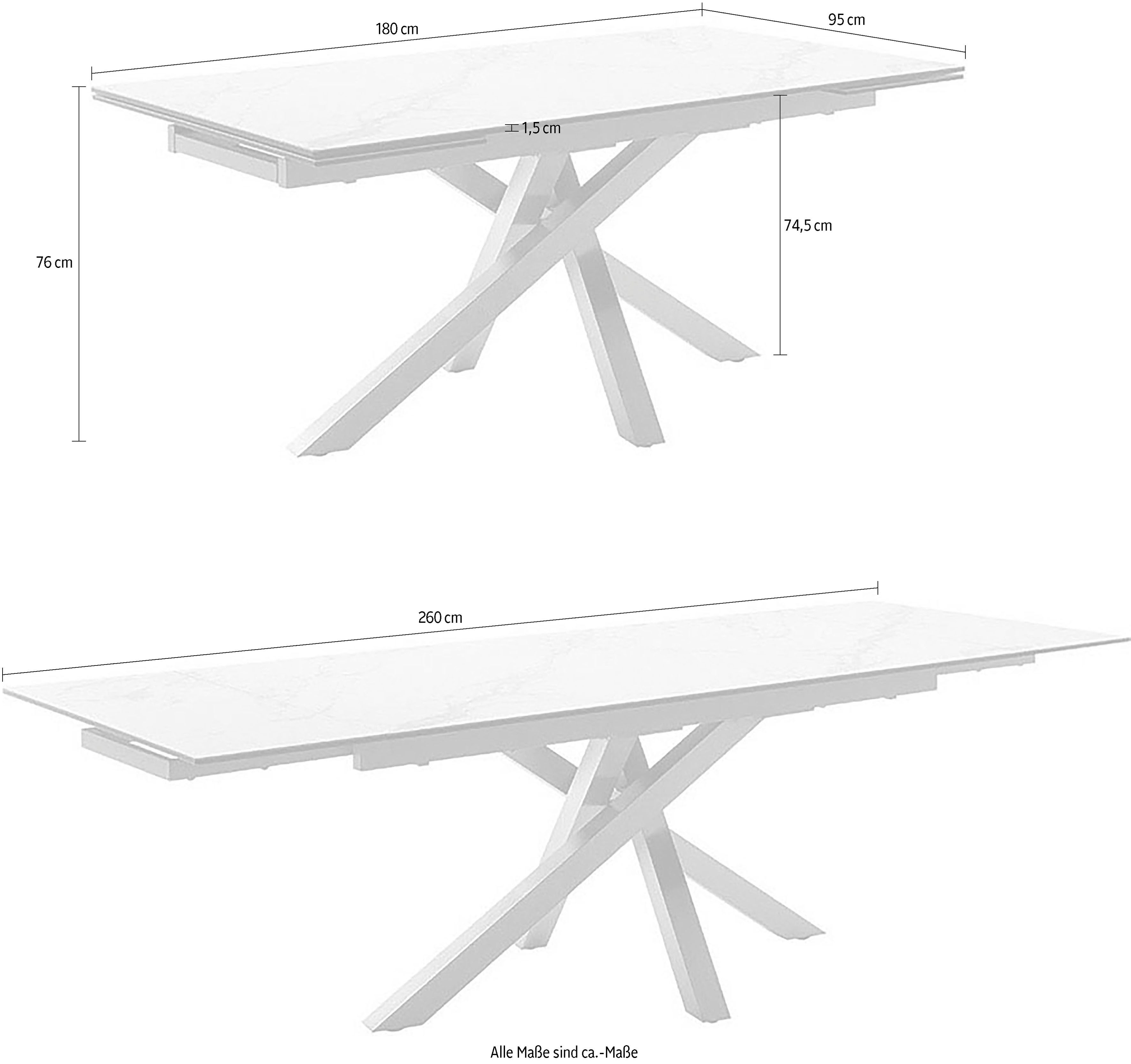 MCA furniture Eettafel ALMIROS uitschuifbare tafel 180-260 cm gemarmerd Keramiek, roestvrij staal, marmer-look, uittrekbaar, belastbaar tot 100 kg, 8-10 personen
