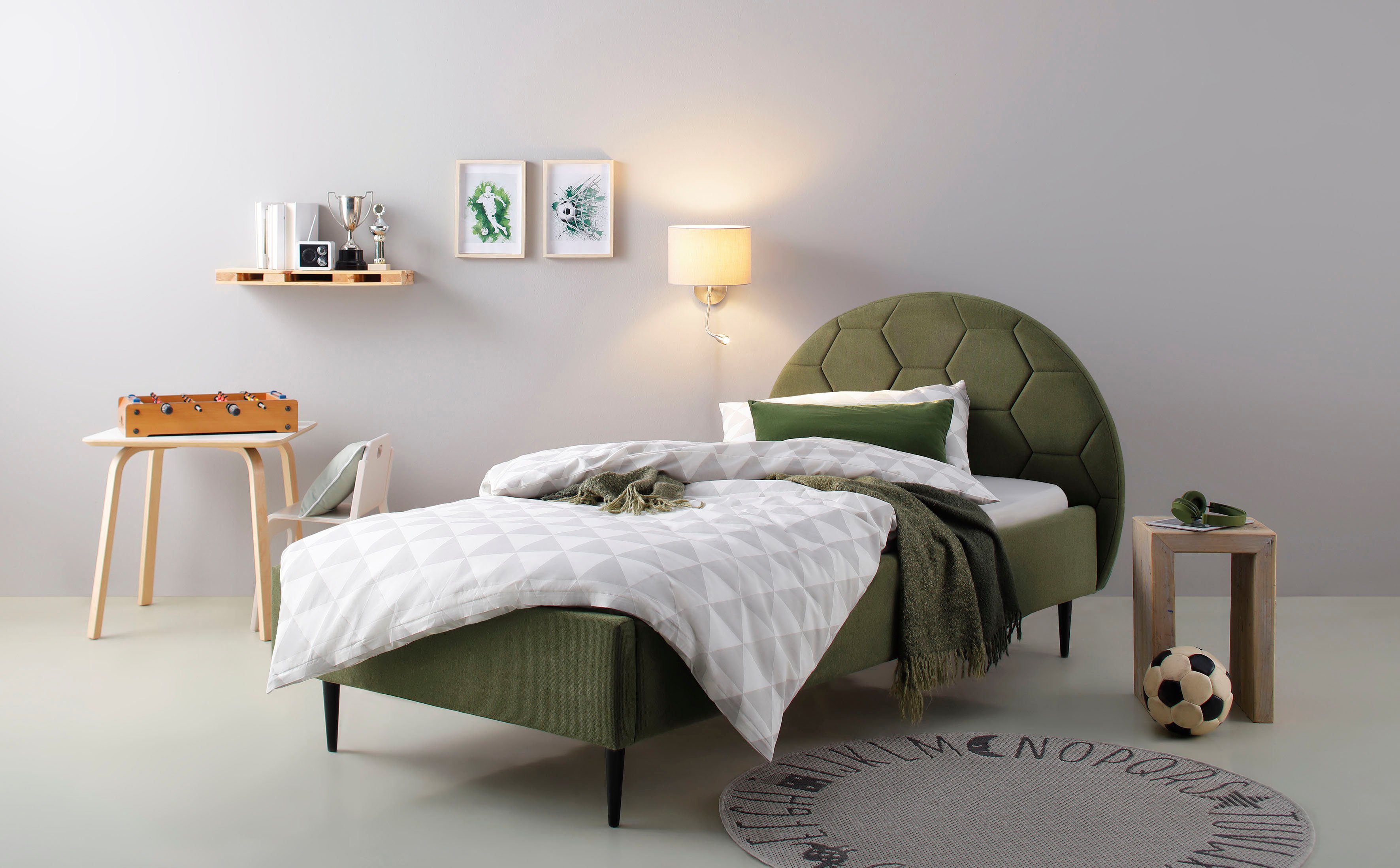 Lüttenhütt Gestoffeerd bed Gebko prettig bekleed hoofdbord met decoratief honingraatmotief bedden groen