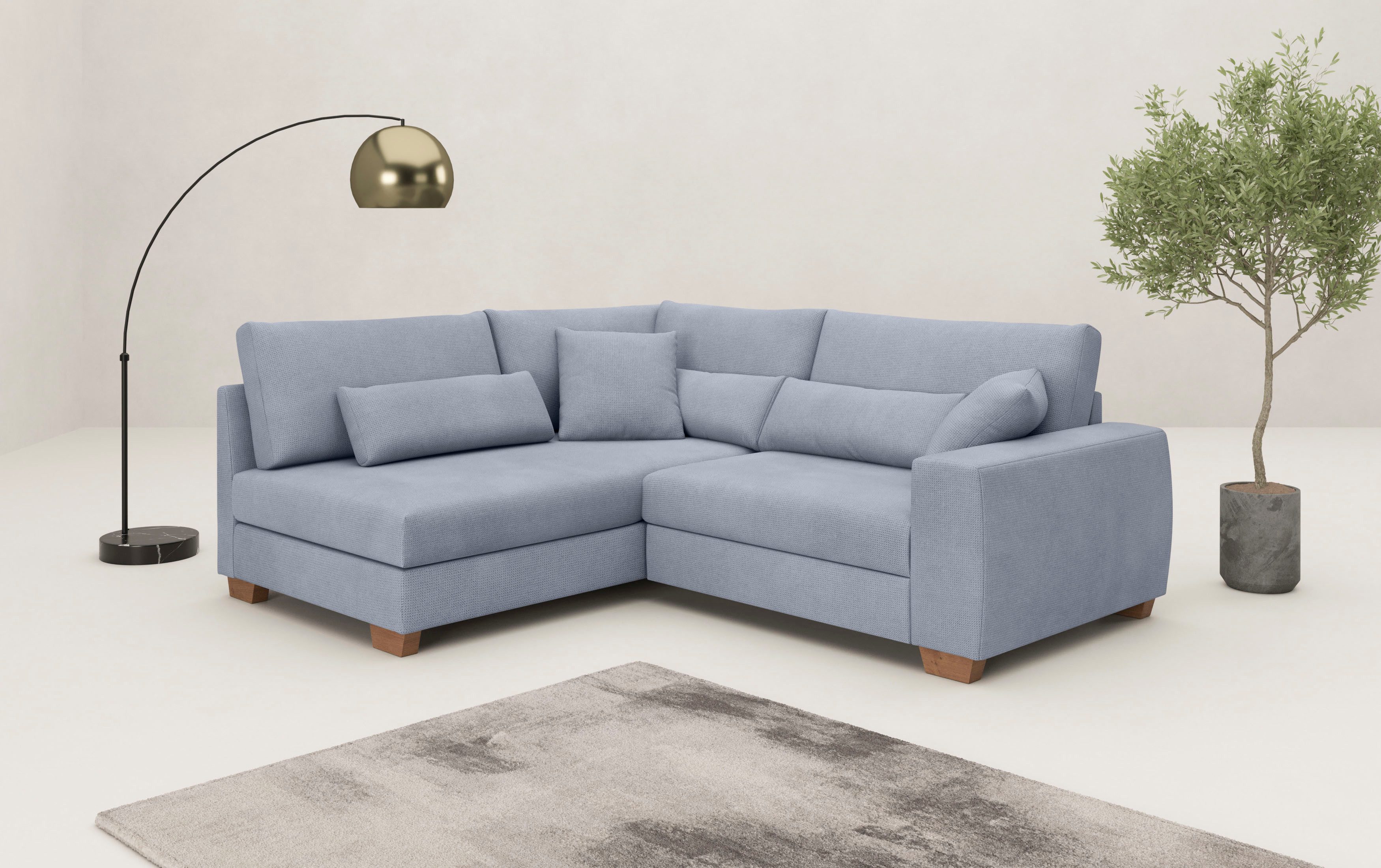 Mr. Couch Hoekbank Helena L-vorm Met binnenvering, optioneel met bed en pocketvering blauw, hoekbanken, 179 cm x 198 cm, Met slaapfunctie