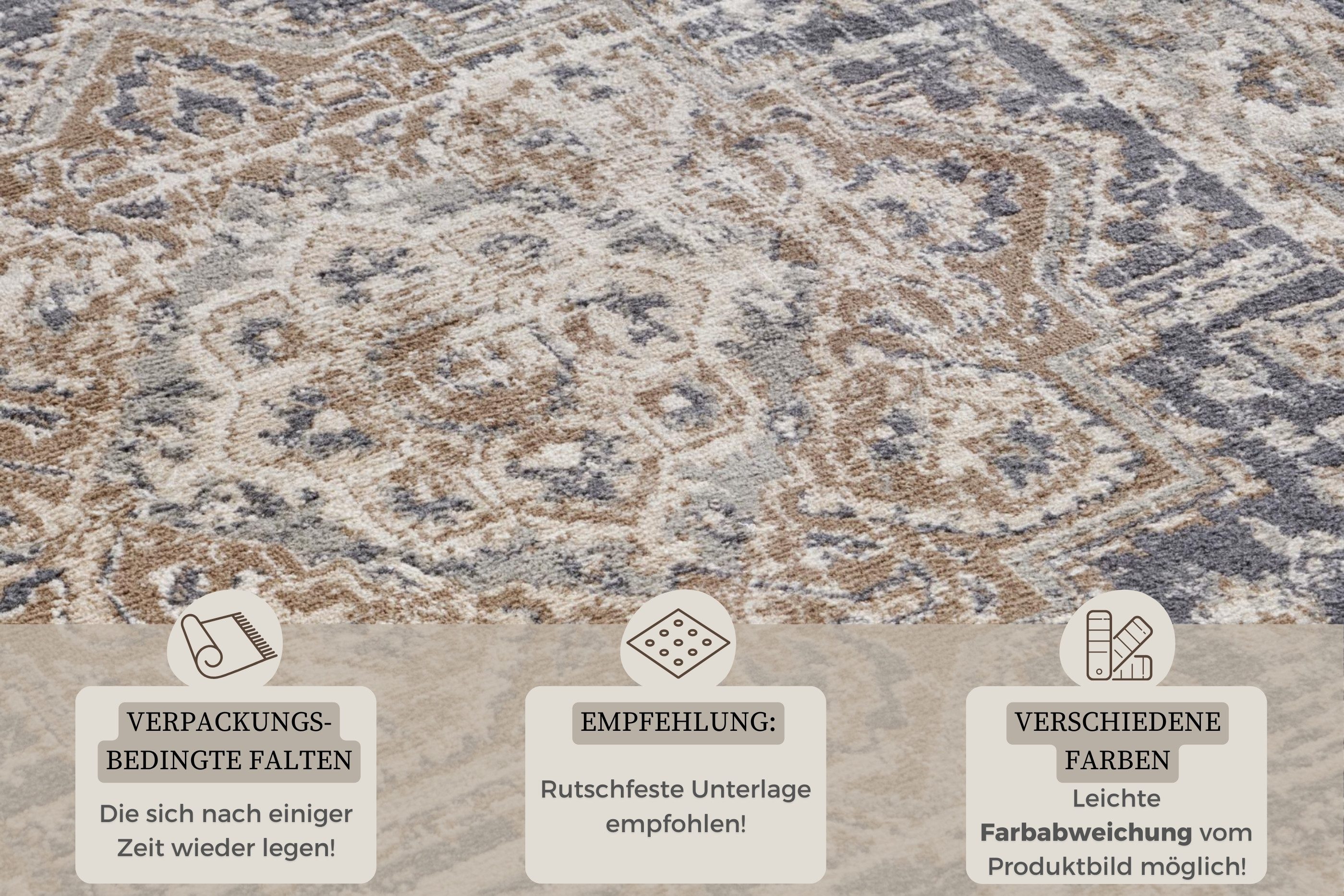 HANSE Home Vloerkleed Zand Korte pool, loper, oriënt, vintage, woonkamer, slaapkamer, eetkamer