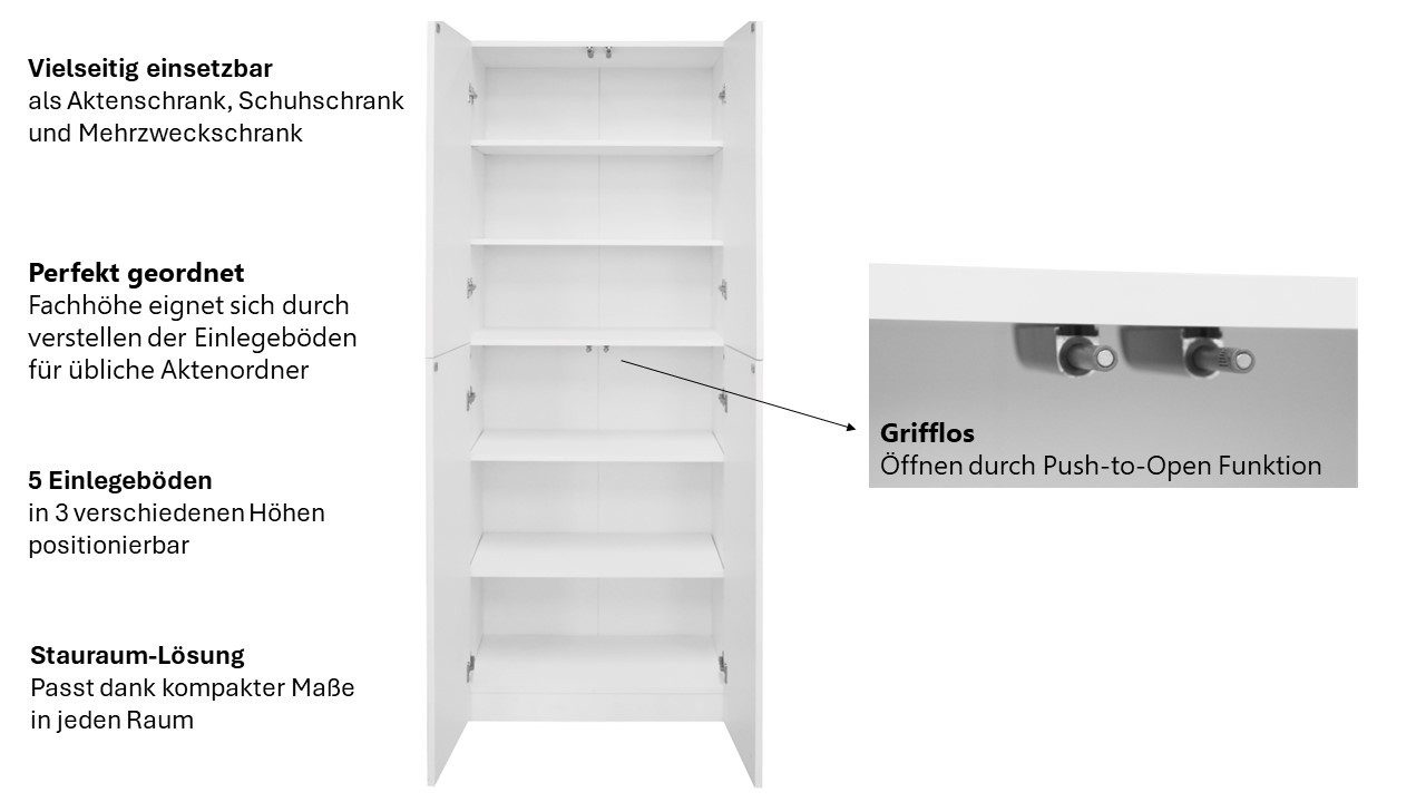 INOSIGN Archiefkast Jarvie Multifunctionele kast, push-to-open, 5 verstelbare legplanken, 60x180 cm