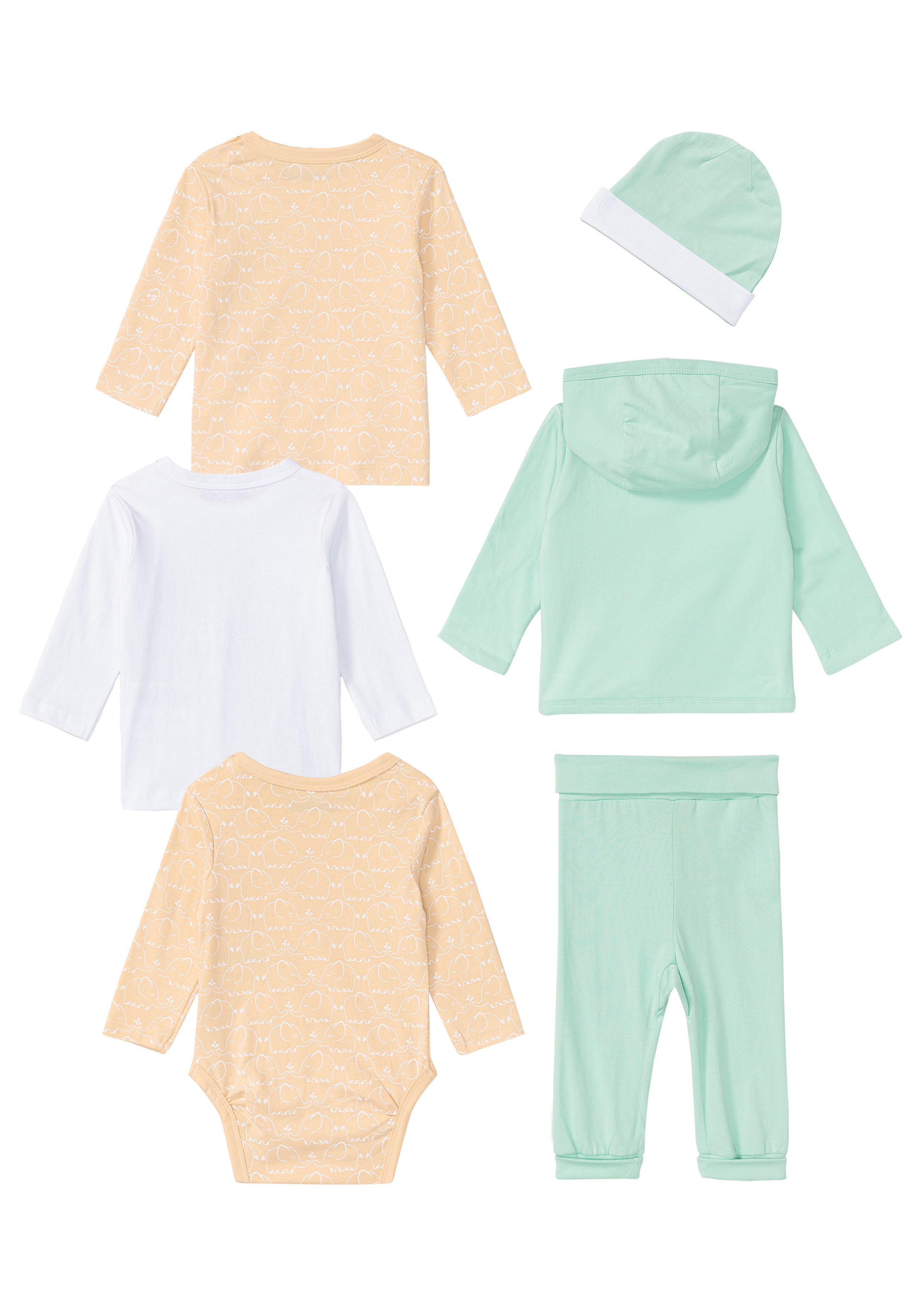 KIDSWORLD Starterset 6-delig babyset NIEUWE COLLECTIE garengeverfde streep van biologische katoen (set 6-delig 6)