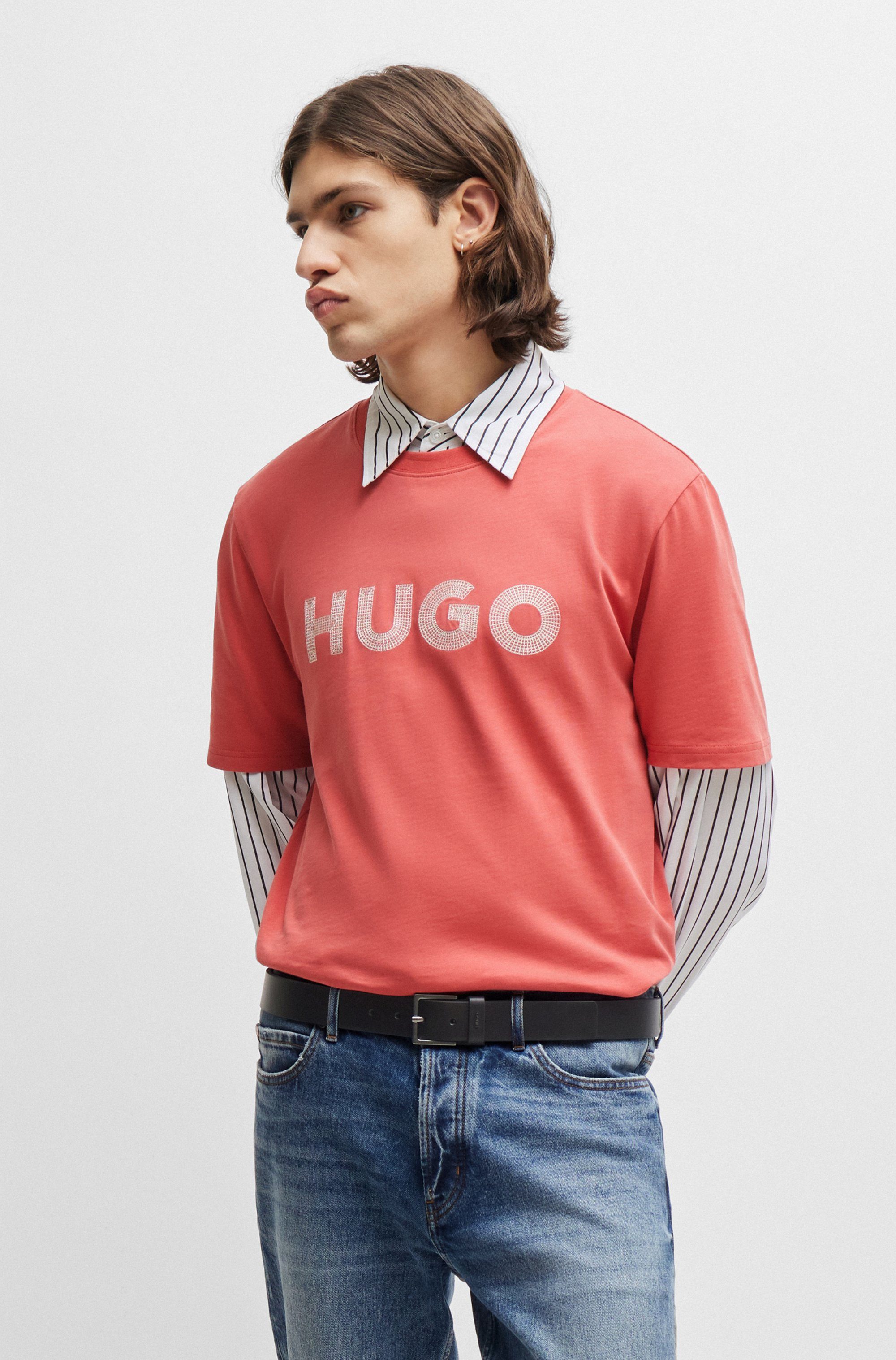 HUGO Leren riem GIOVE Metall-logo op de lus