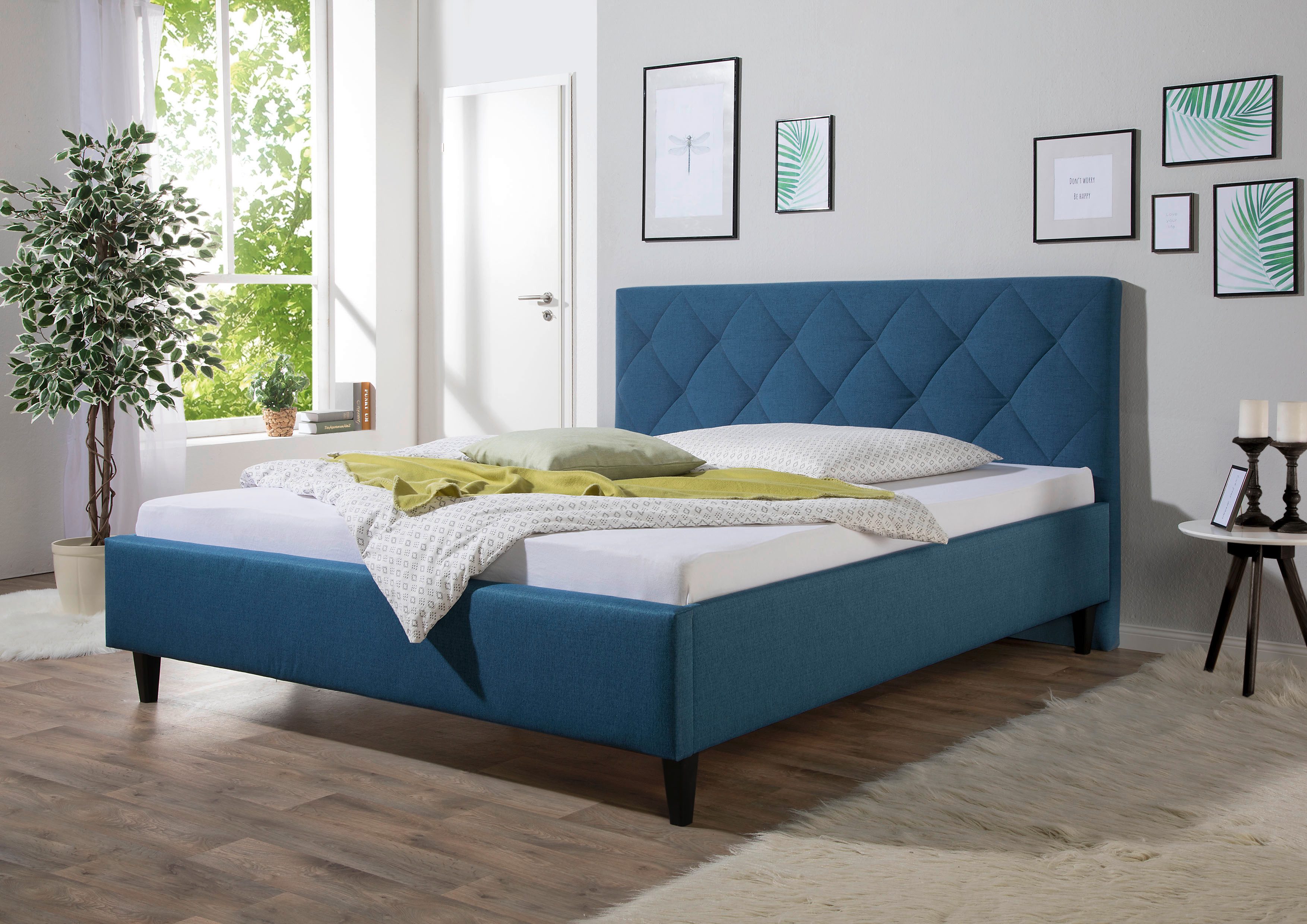 Maintal Gestoffeerd bed Rexburg Zijkanten van het bed zelf te monteren, zonder bedkist bedden blauw