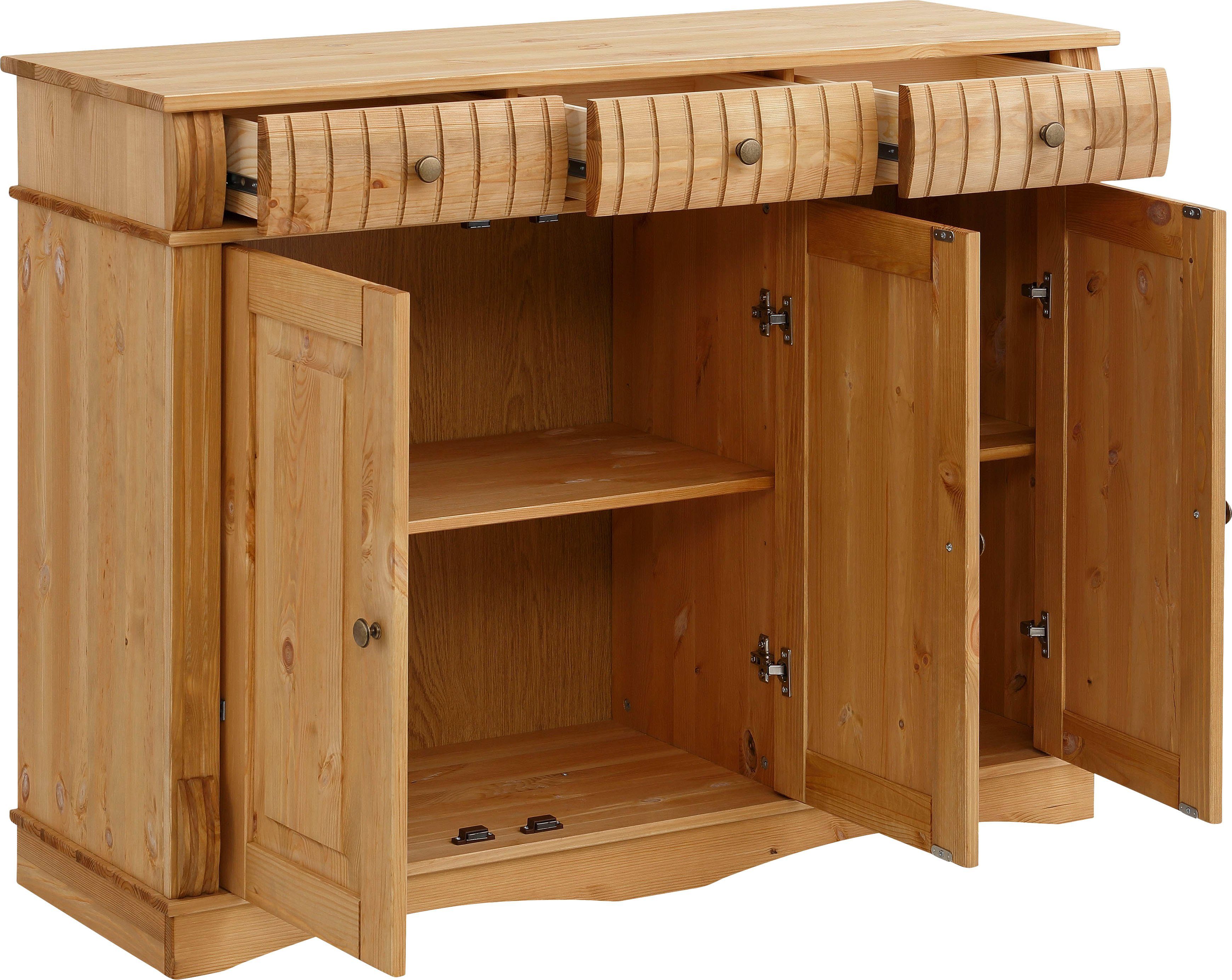 Home affaire Dressoir Teresa Commode, 3-deurs, breedte 119 cm, van massief dennenhout, FSC®