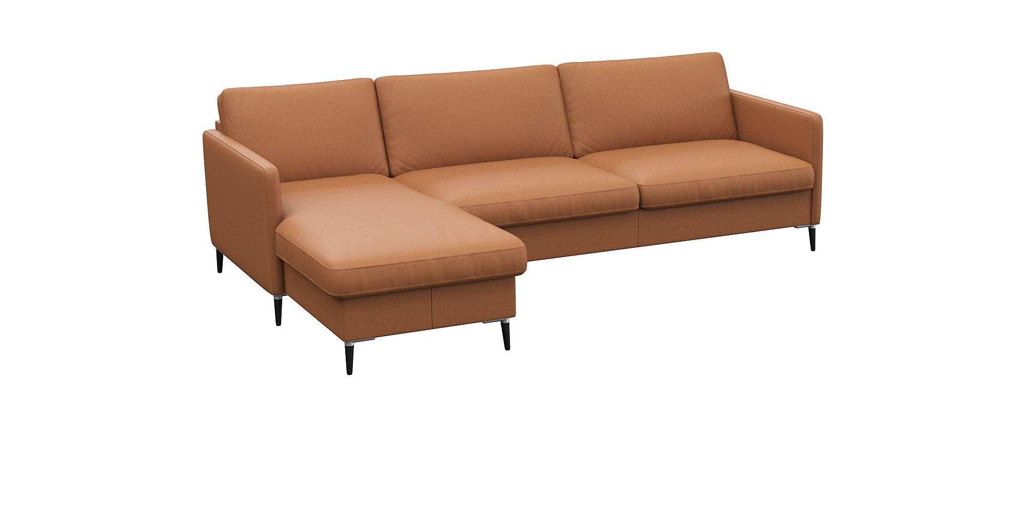 FLEXLUX Hoekbank Fiore, L-vorm smalle armleuningen, koudschuim, poten aluminium + zwart