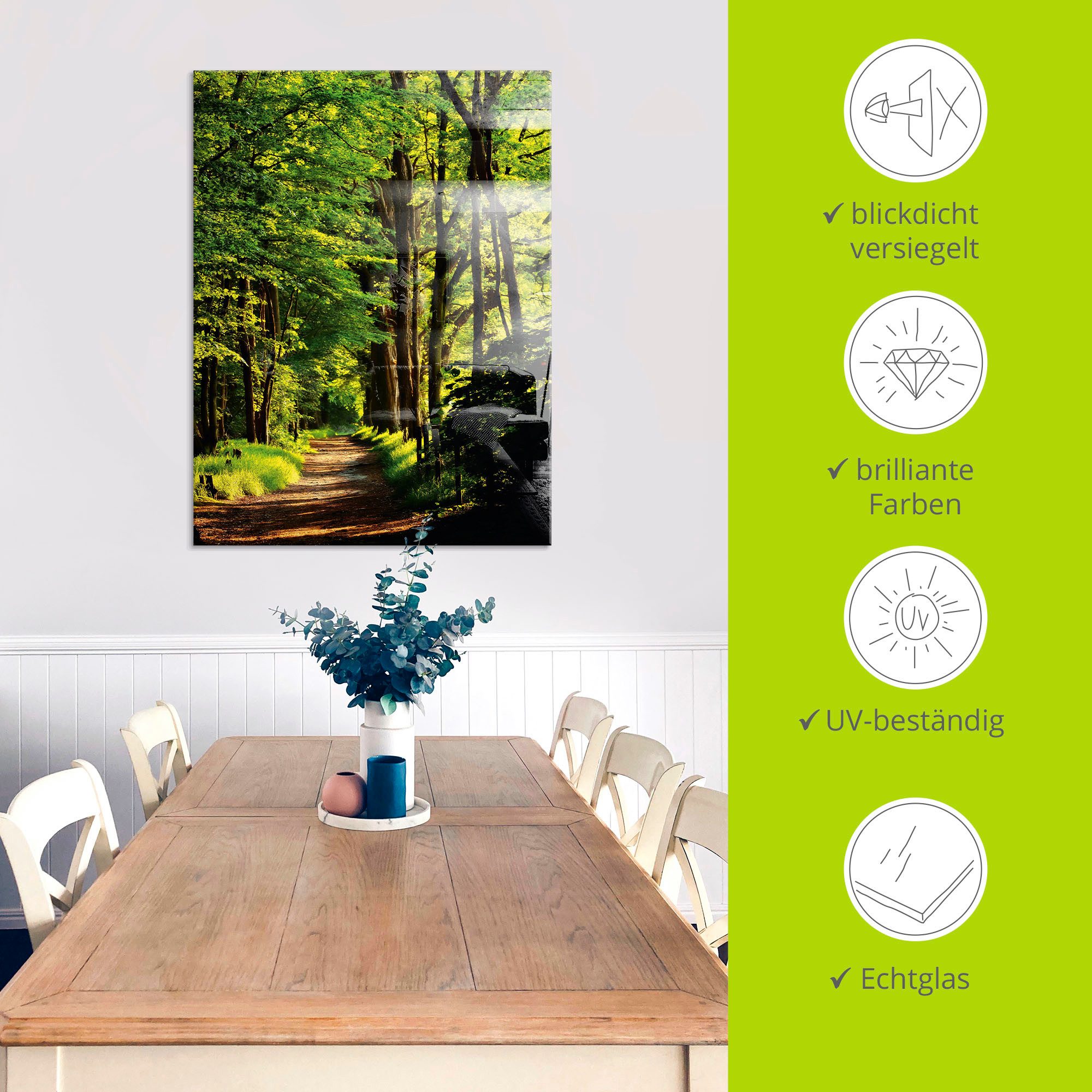 Artland Print op glas Weg in het bos in verschillende maten
