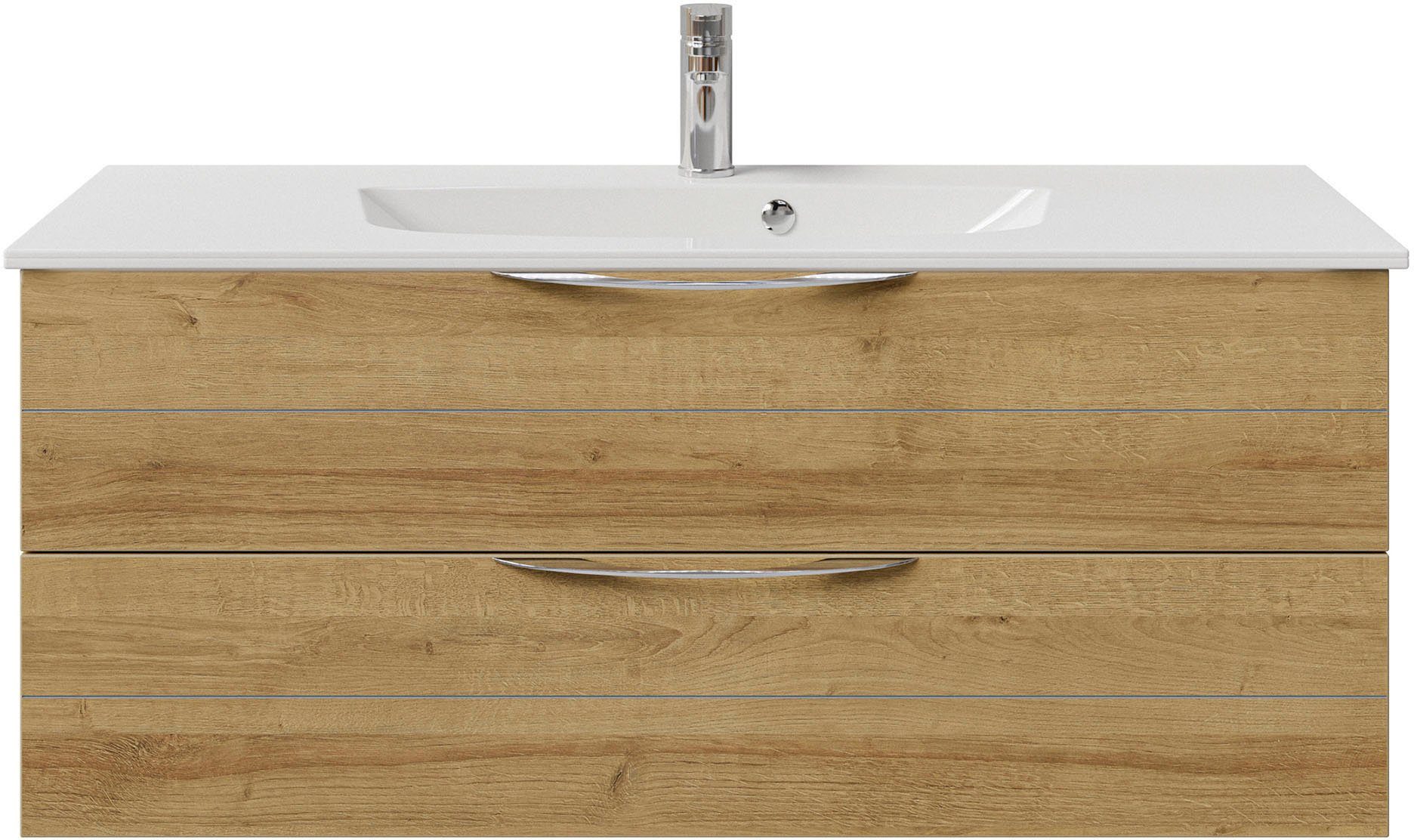 Saphir Wastafelonderkast Serie 6025 mineraalmarmeren wastafel met onderkast, 117 cm breed (2-delig)