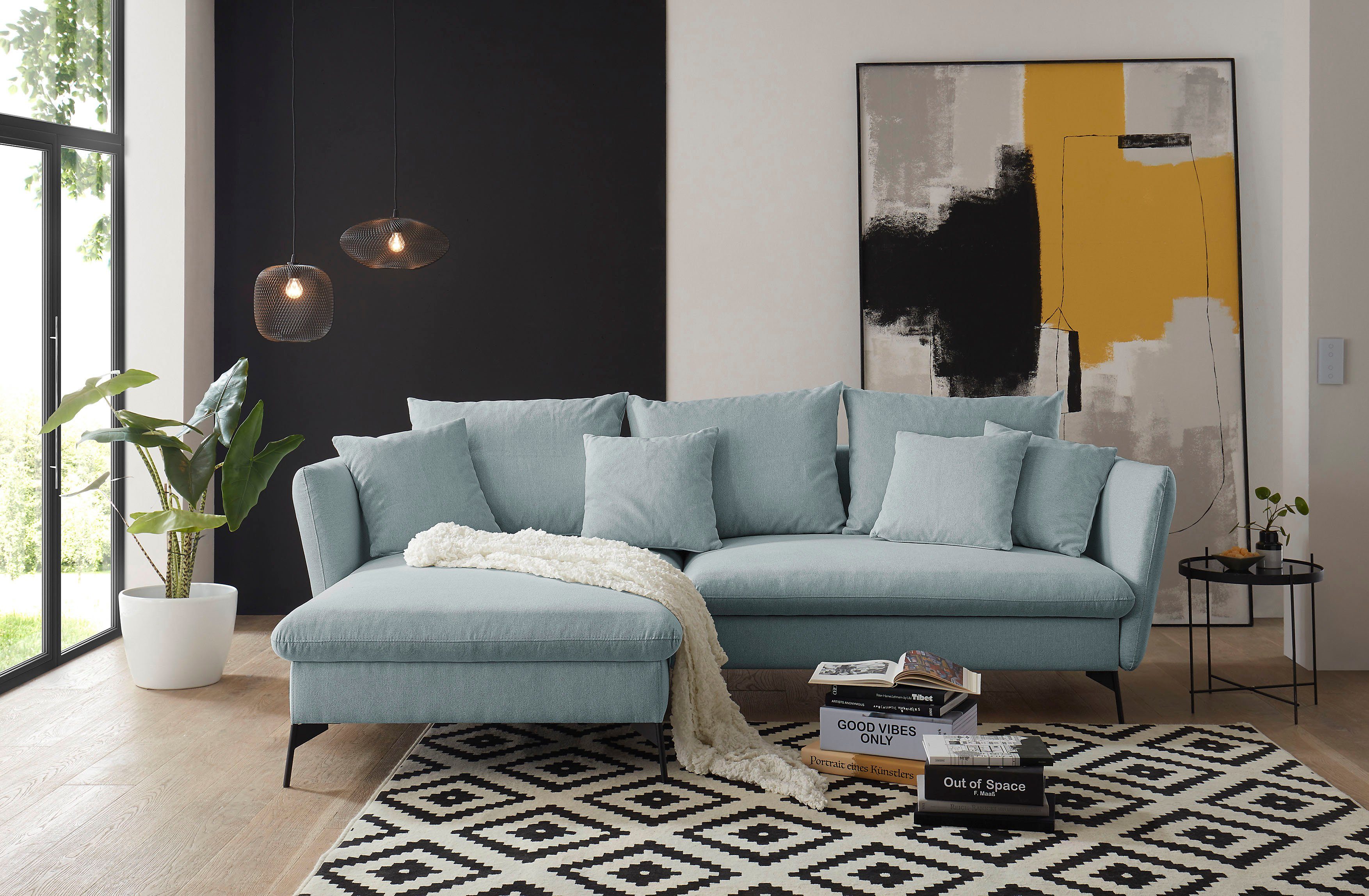 andas Hoekbank LIVORNO,258 cm, L-model, Slaapfunctie en bedlade (139/224 cm), fluweel, structuur, geweven stof