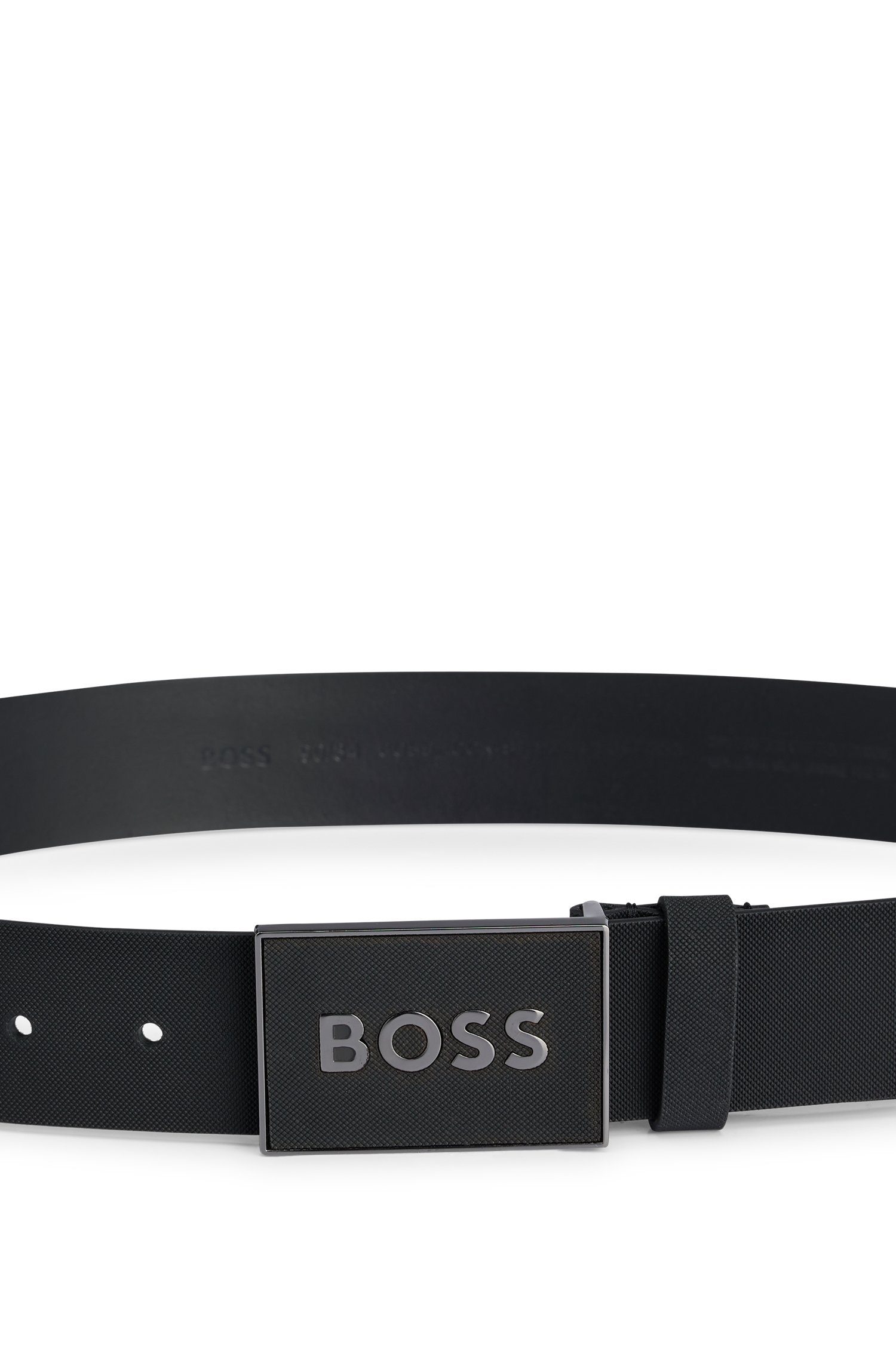 Boss Leren riem Boss Icon-S1 Sz40 met groot boss schrift op de gesp