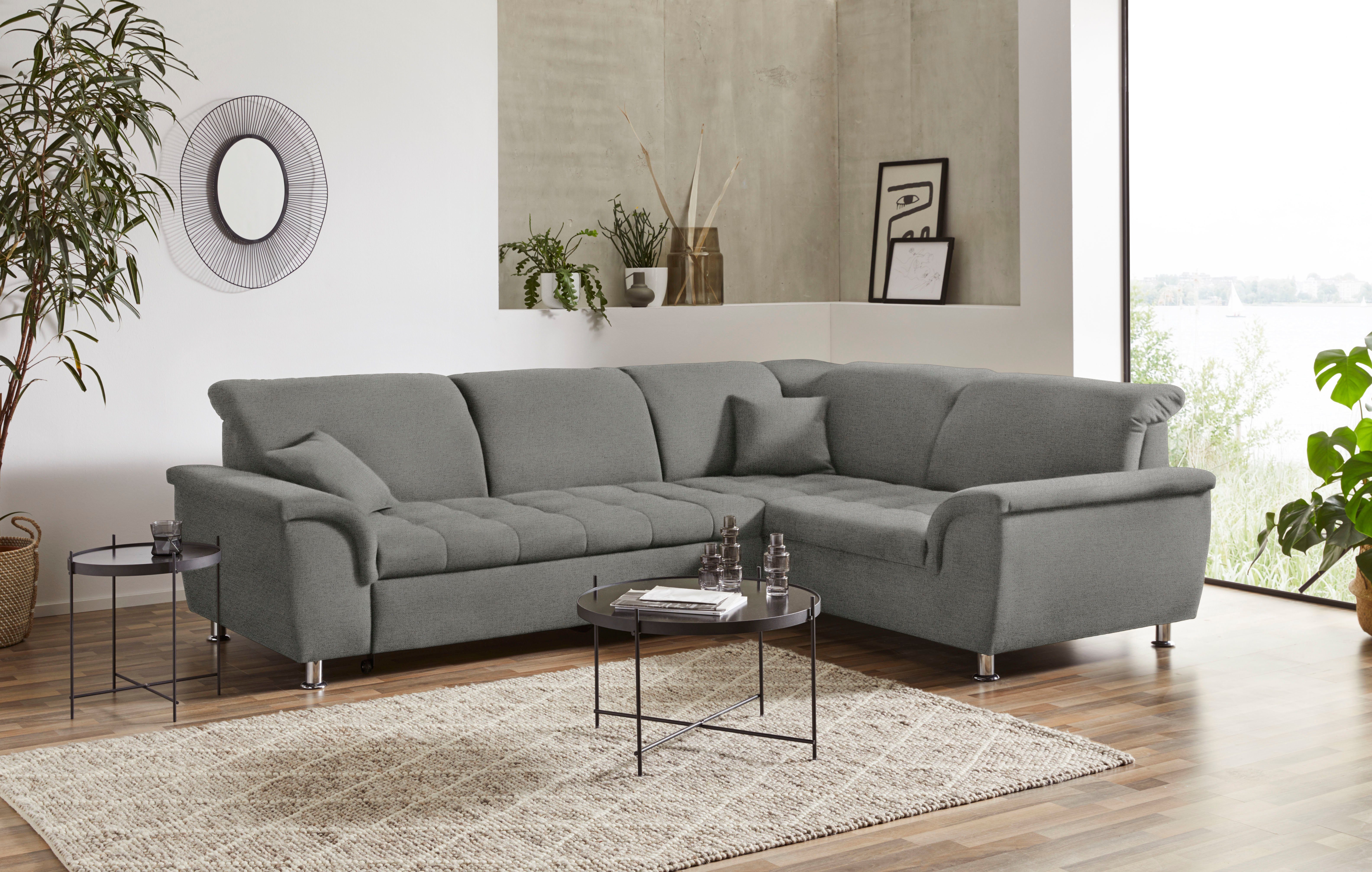 DOMO collection Hoekbank Franzi, zeitlos und elegant, moderne Sitzheftung, L-Form naar keuze met verstelbare hoofdsteun (dan breedte: 275 cm)
