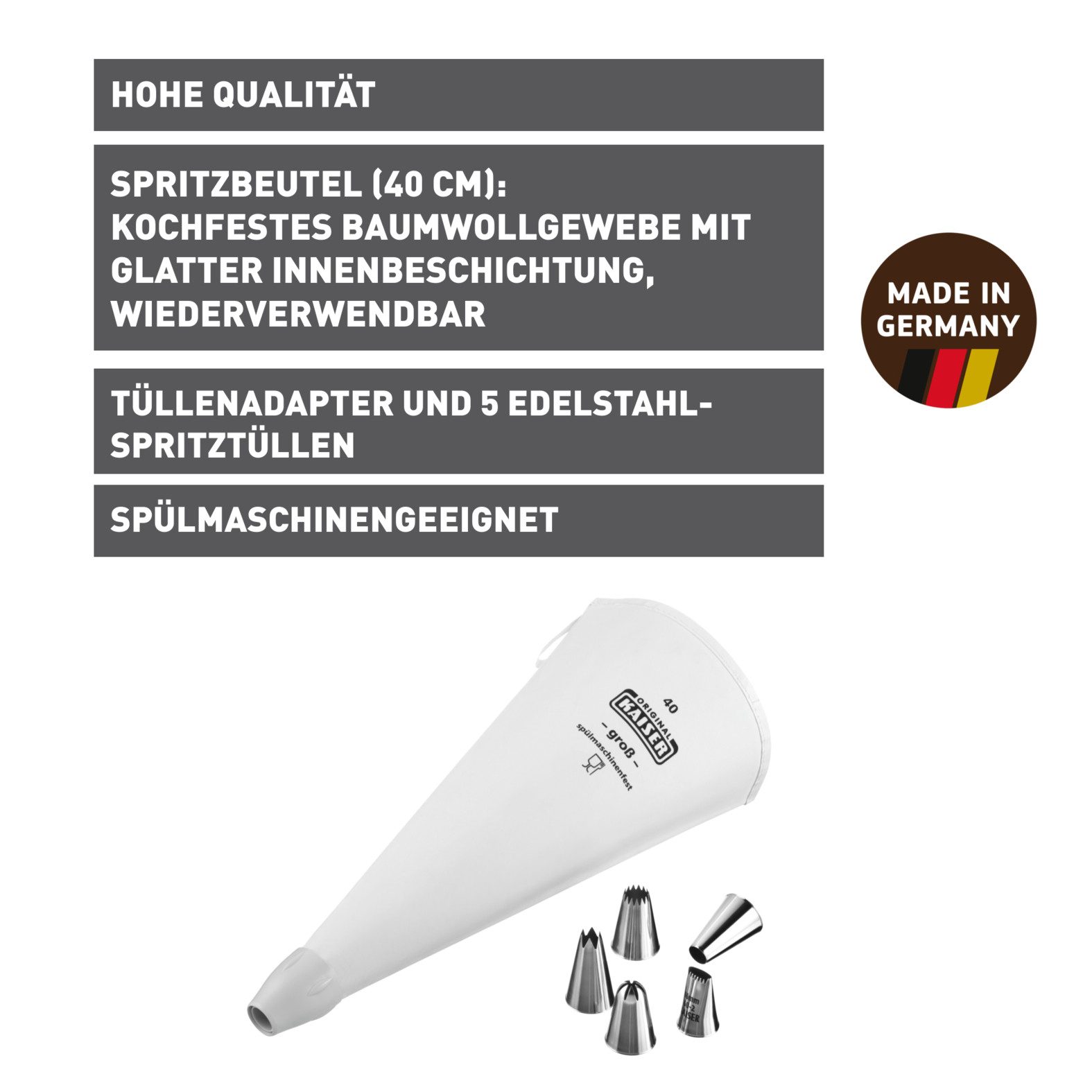 Kaiser Backformen Spuitzak La Forme Plus Herbruikbare spuitzak, Made in Germany (7-delig)