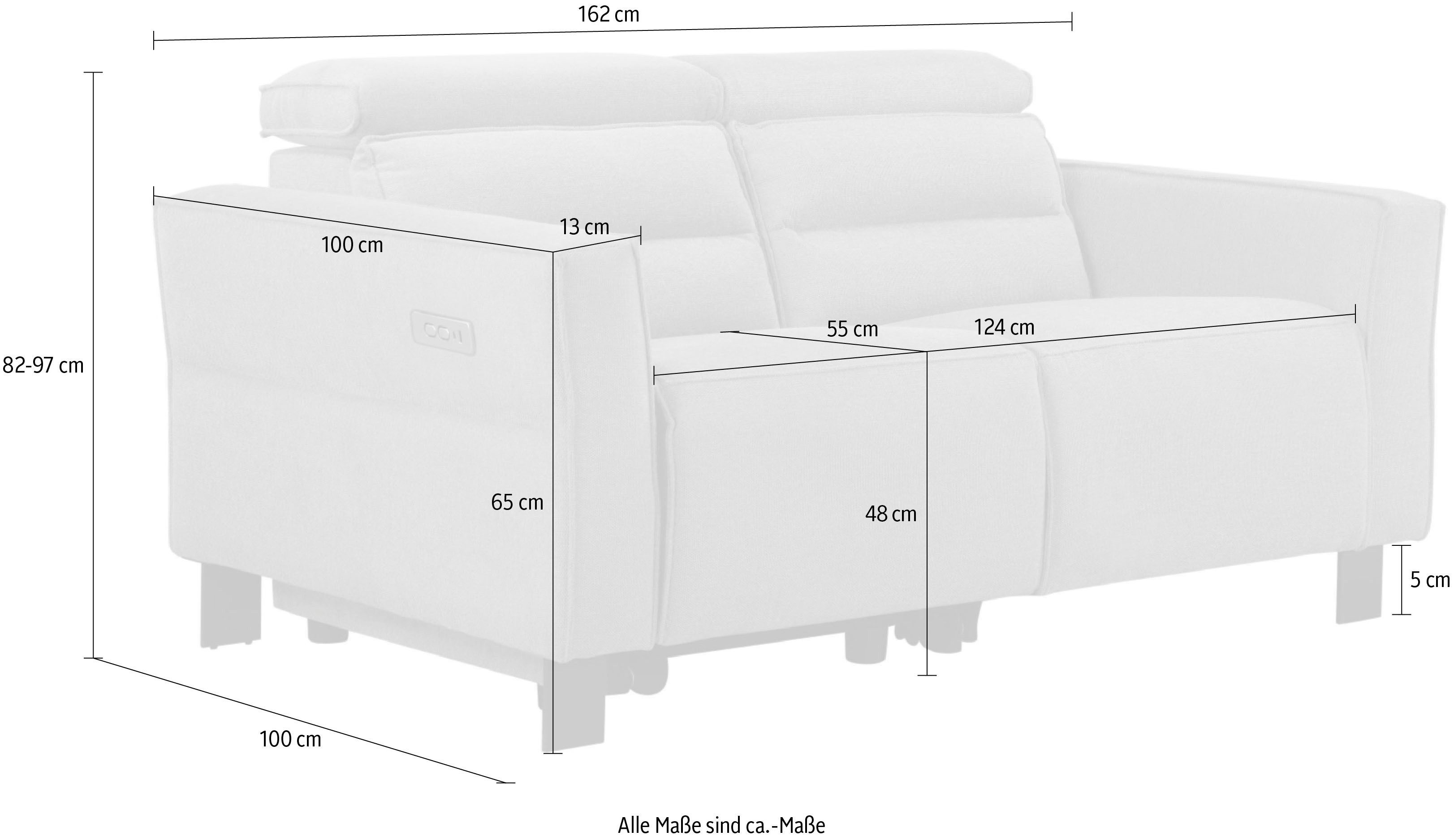 Places of Style 2-zitsbank Carpari, 162 cm, met handmatige of elektrische relaxfunctie