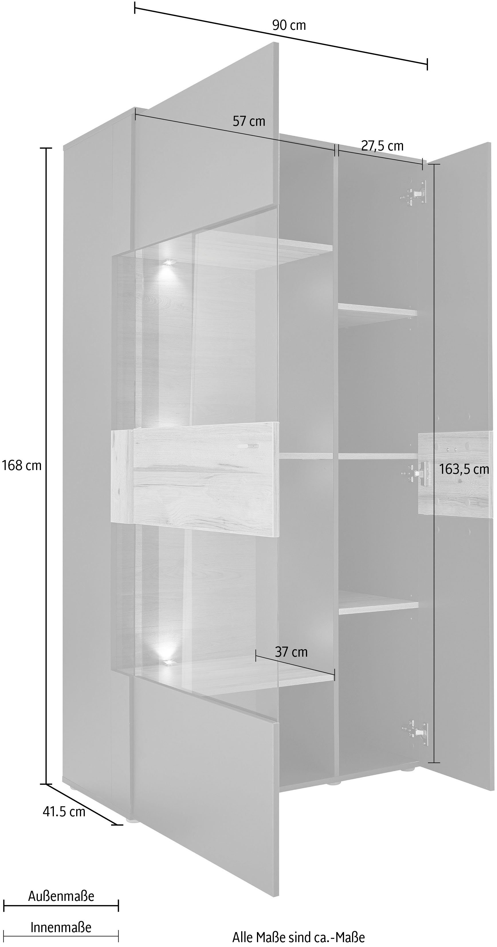 FORTE Vitrinekast Como Highboard, LED verlichting, planken, glazen deur, soft close