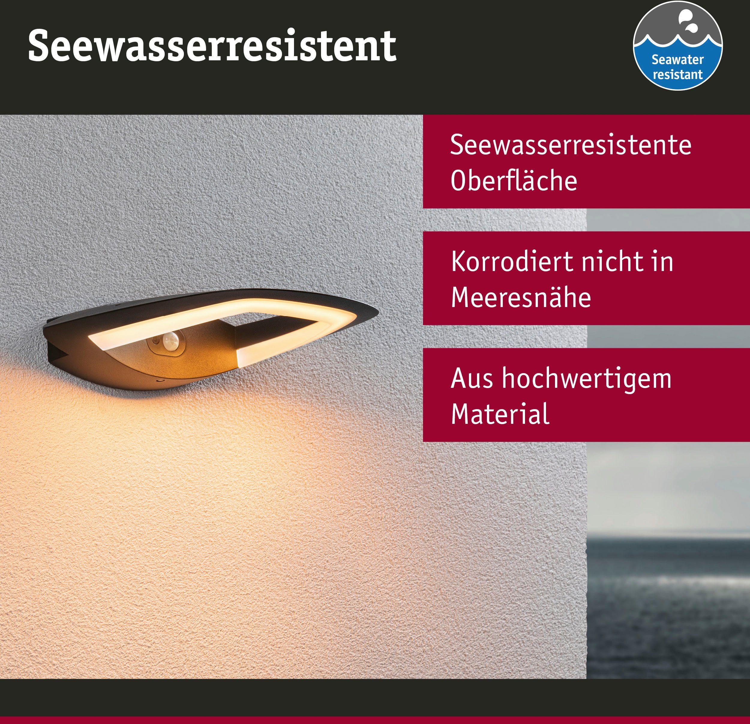 Paulmann Led-wandlamp voor buiten Buiten 230V Akena PIR Insect friendly Antraciet