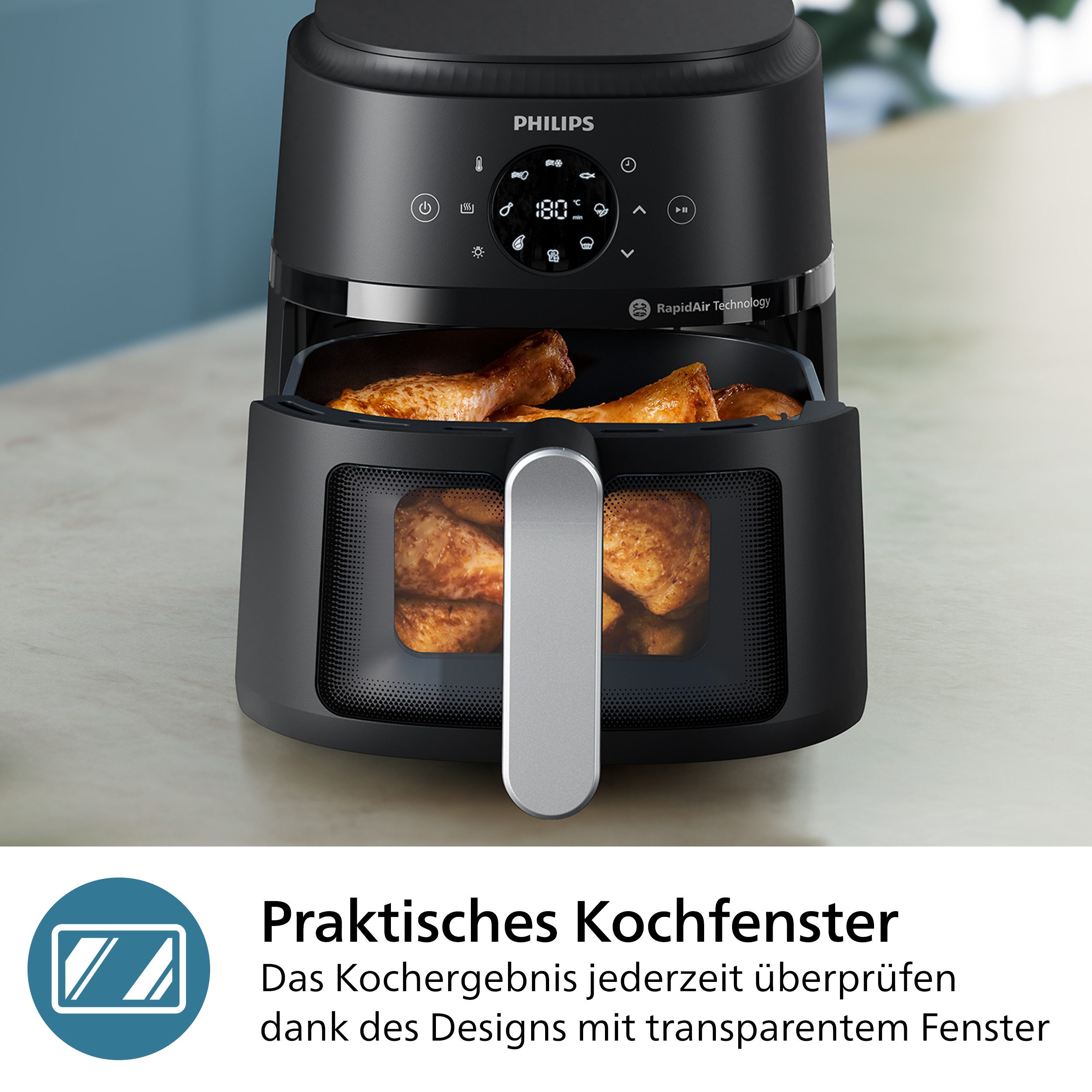 Philips Airfryer 2000 NA221/00, mit 4.2L, Sichtfenster